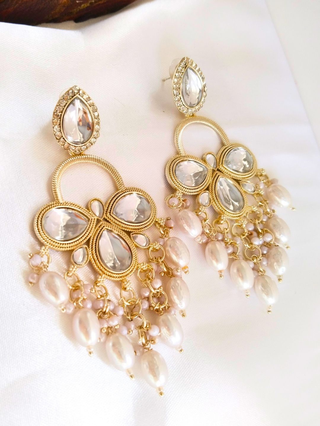 

Anouk White Gold Plated Kundan Classic Drop Earrings