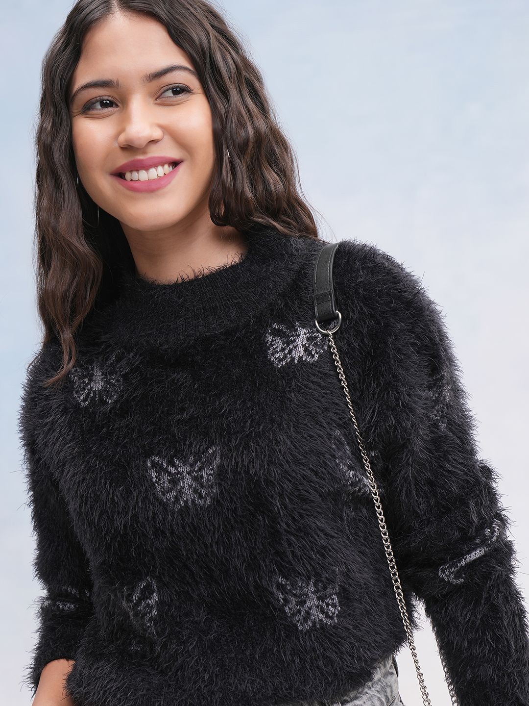 

Tokyo Talkies Women Ribbed Long Sleeves Pullover, Black