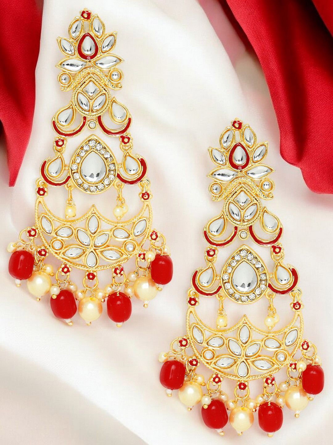 

OOMPH Kundan Studded Contemporary Meenakari Drop Earrings, Gold