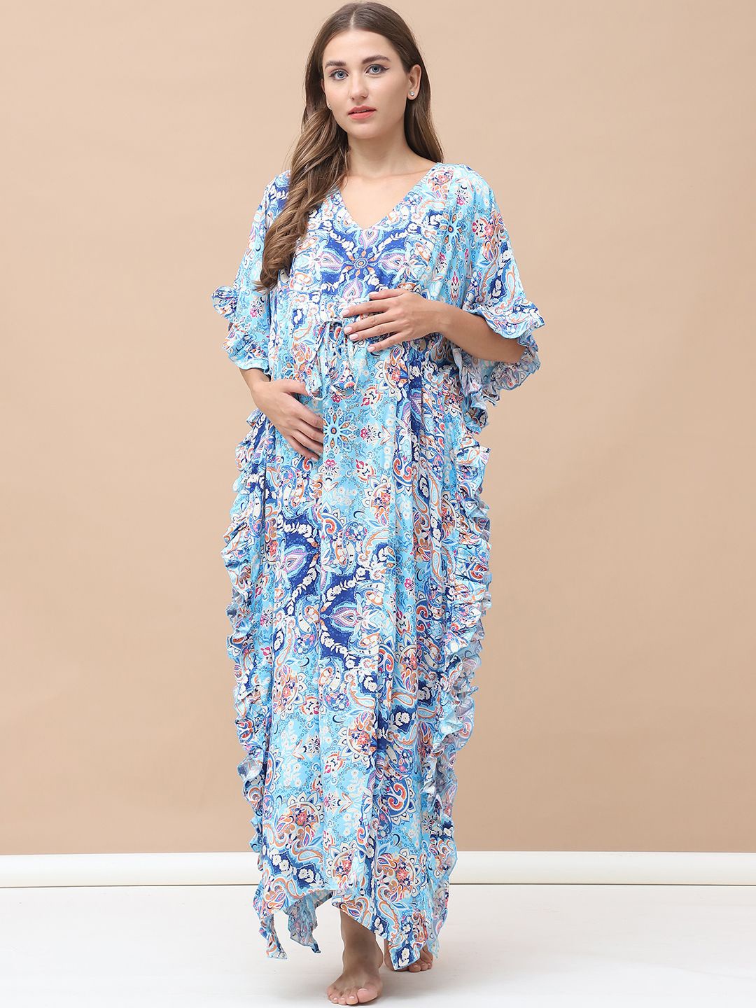 

Secret Wish Women Printed Maxi Nightdress, Blue
