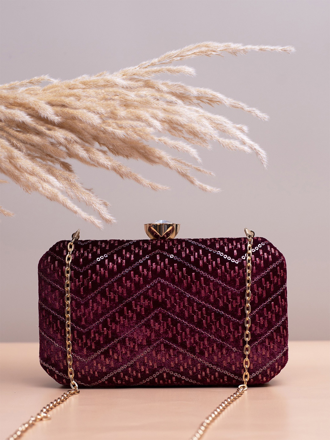 

ARTKLIM Embroidered Box Clutch, Maroon