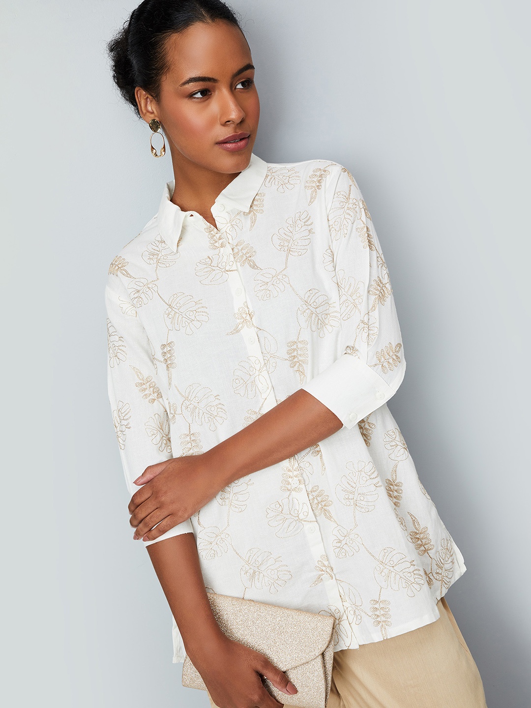 

Kalki x Max Women Floral Embroidered Shirt, Off white