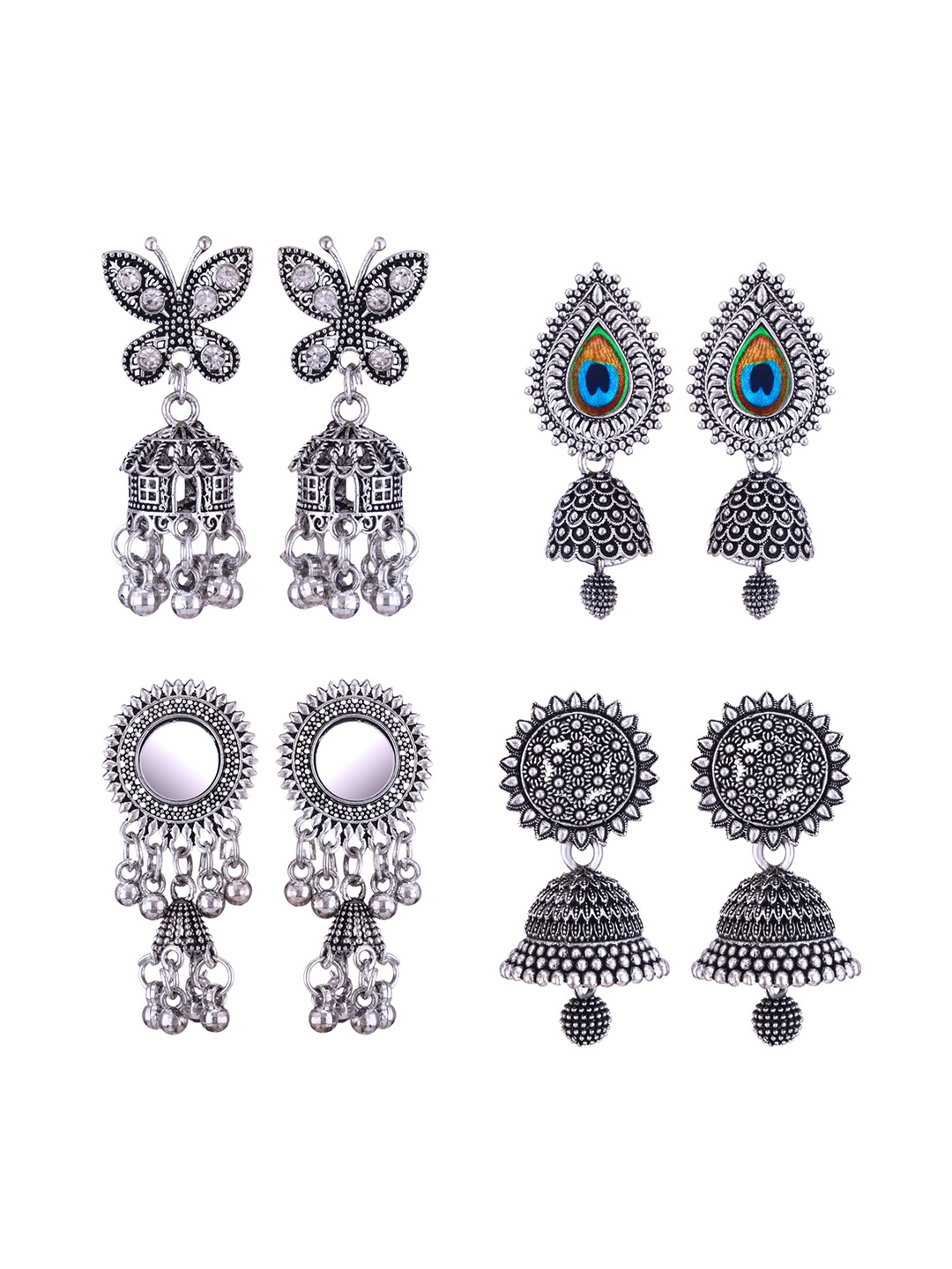 

DIVASTRI Peacock Shaped Jhumkas Earrings, Silver