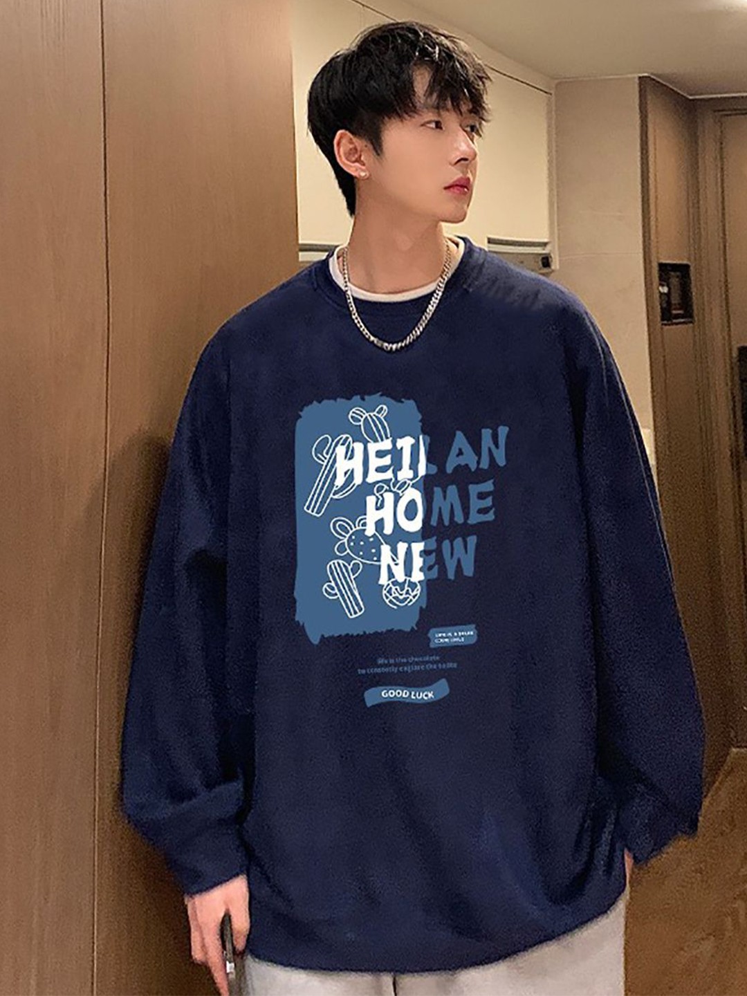 

StyleCast x Revolte Men Typography Printed Round Neck Pullover Sweatshirt, Navy blue