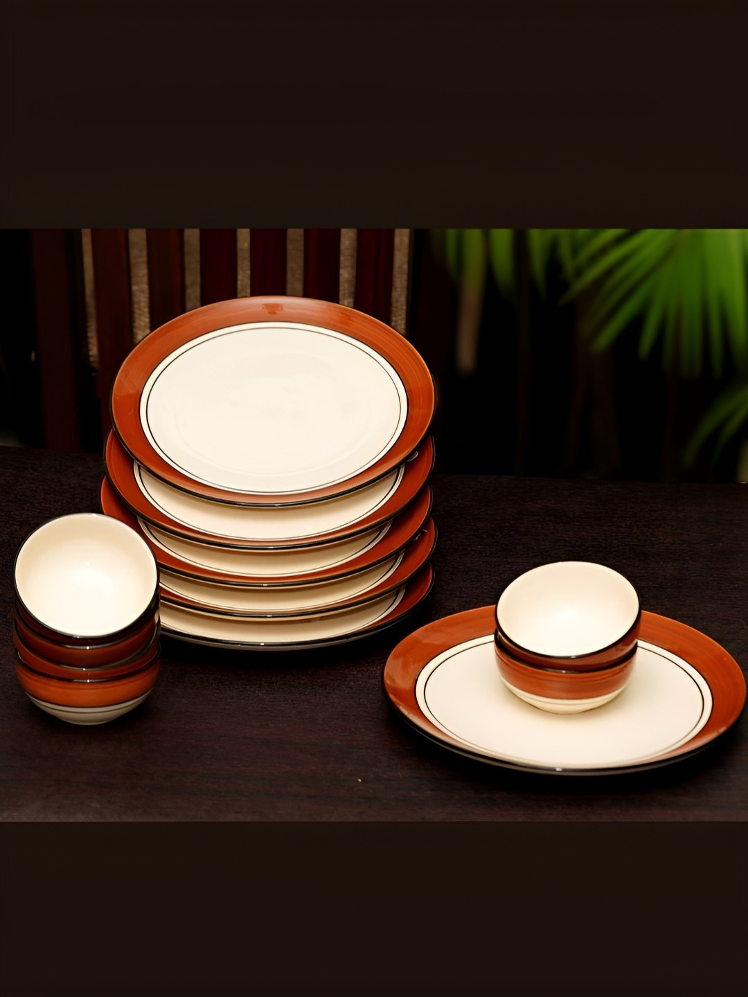 

Freakway White & Brown 12 Pieces Glossy Ceramic Dinner Plates & Bowls