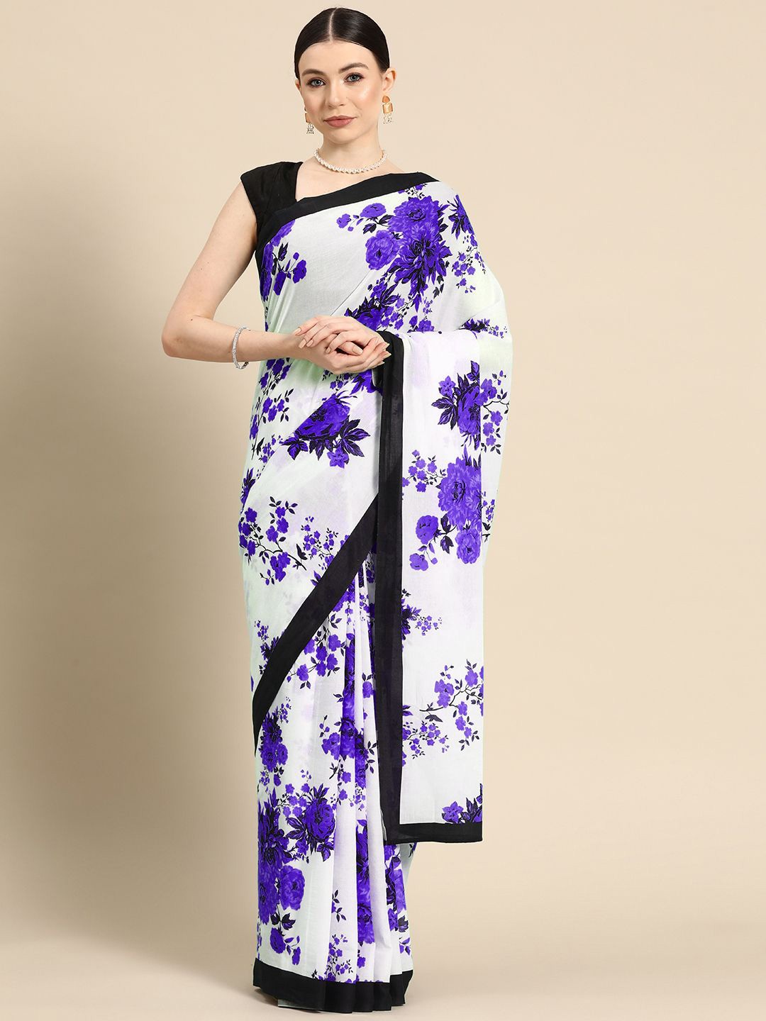 

BUTA BUTI Floral Pure Cotton Saree, Purple