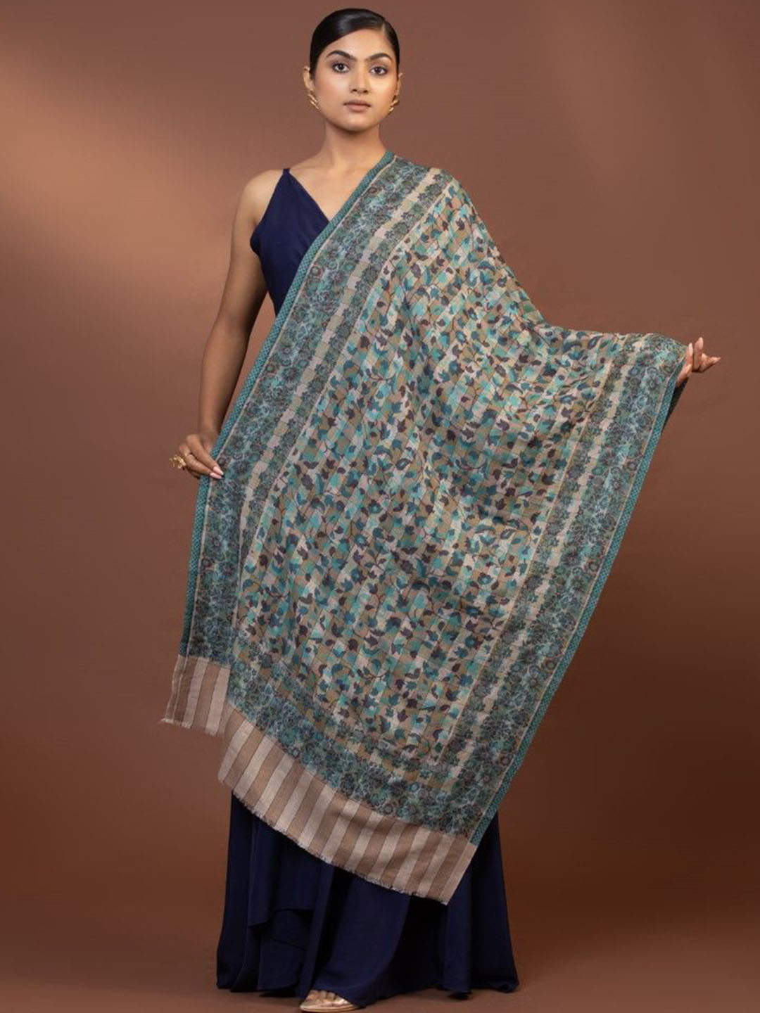 

MODARTA Floral Printed Woollen Shawl, Blue