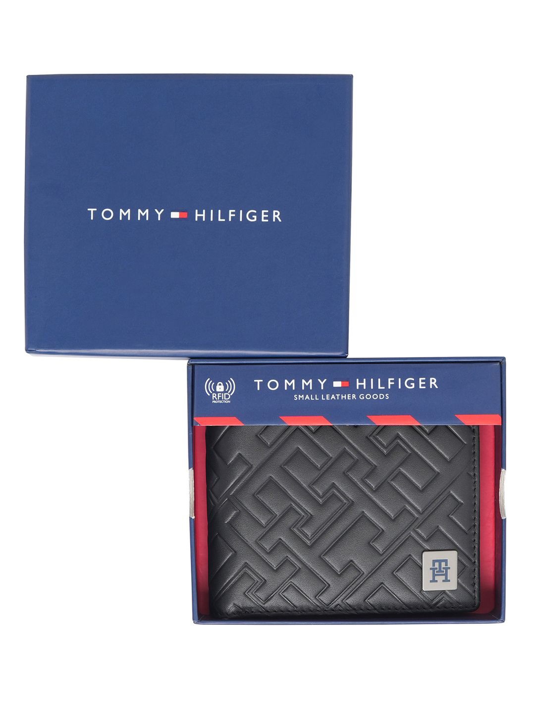 

Tommy Hilfiger Men Geometric Leather Two Fold Wallet, Black