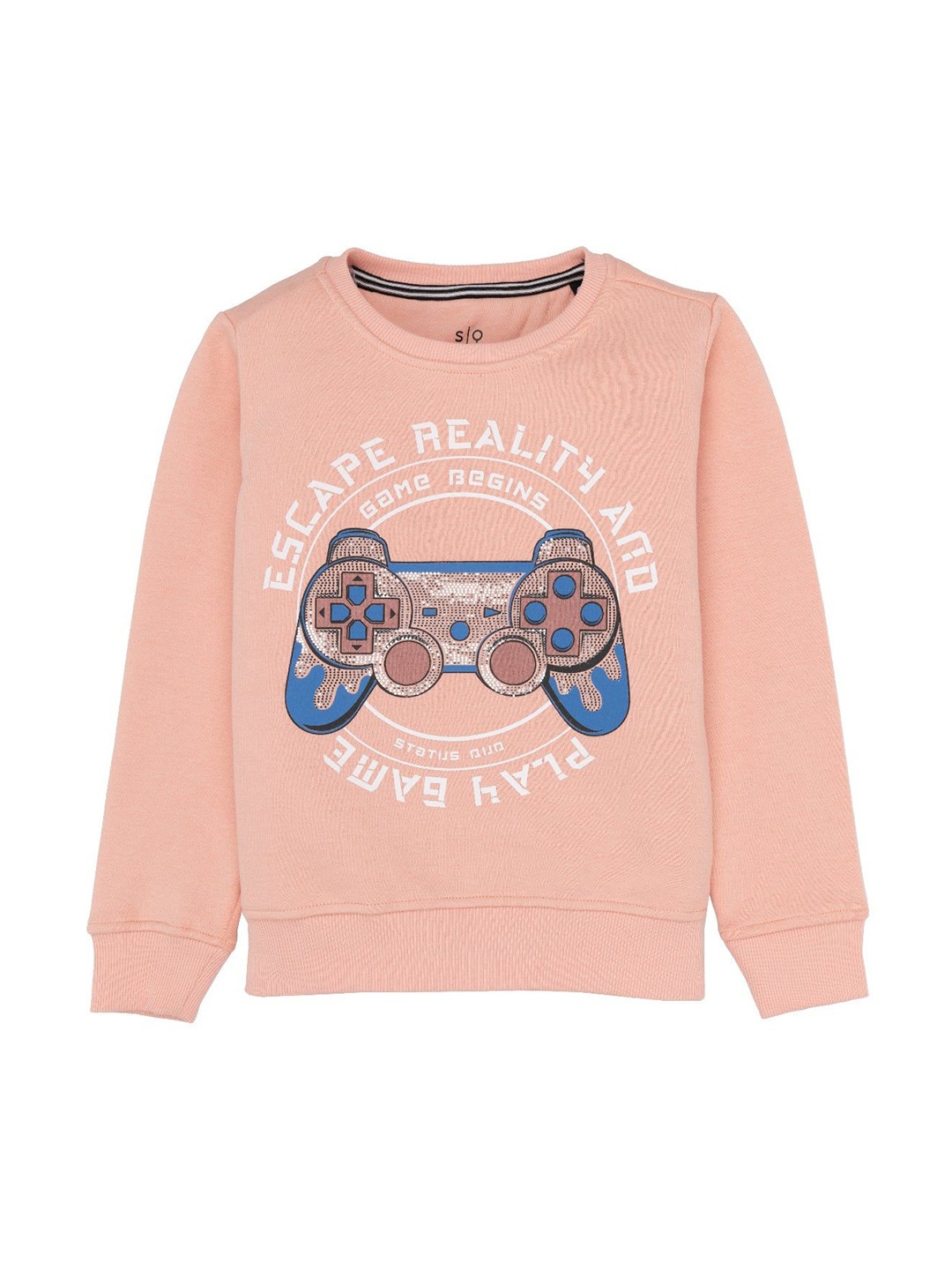 

Status Quo Boys Graphic Printed Round Neck Cotton Pullover Sweatshirt, Peach