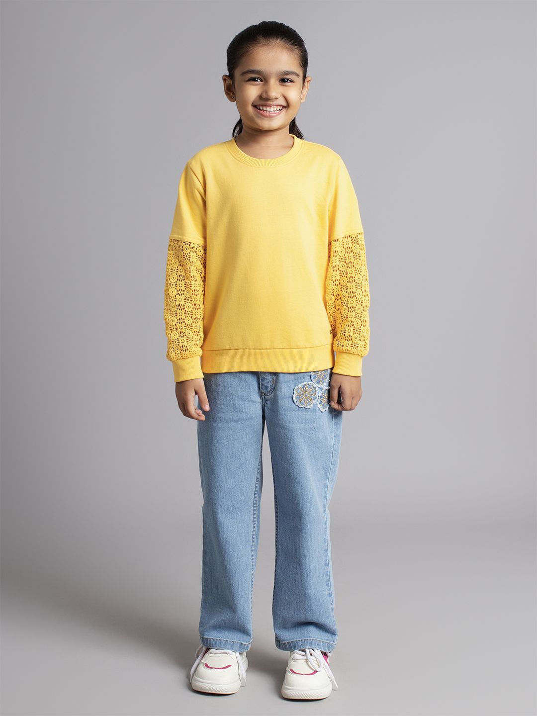 

Ed-a-Mamma Girls Solid Round Neck Cotton Pullover Sweatshirt, Yellow