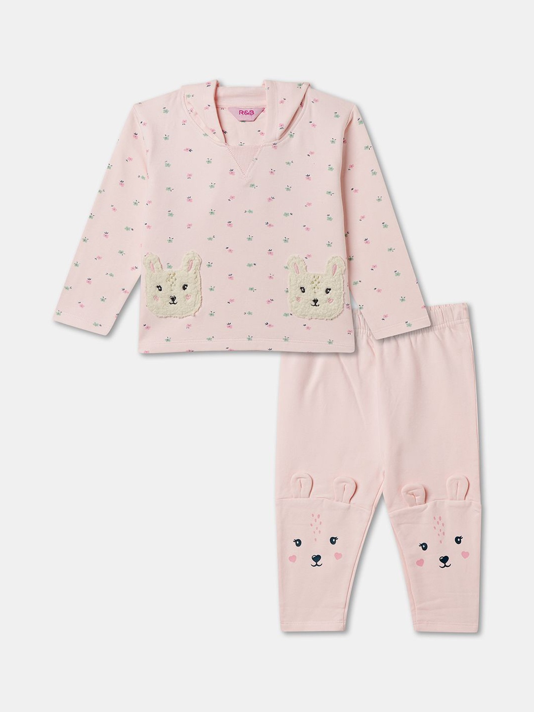 

R&B Girls Printed Hooded Top With Trouser, Pink