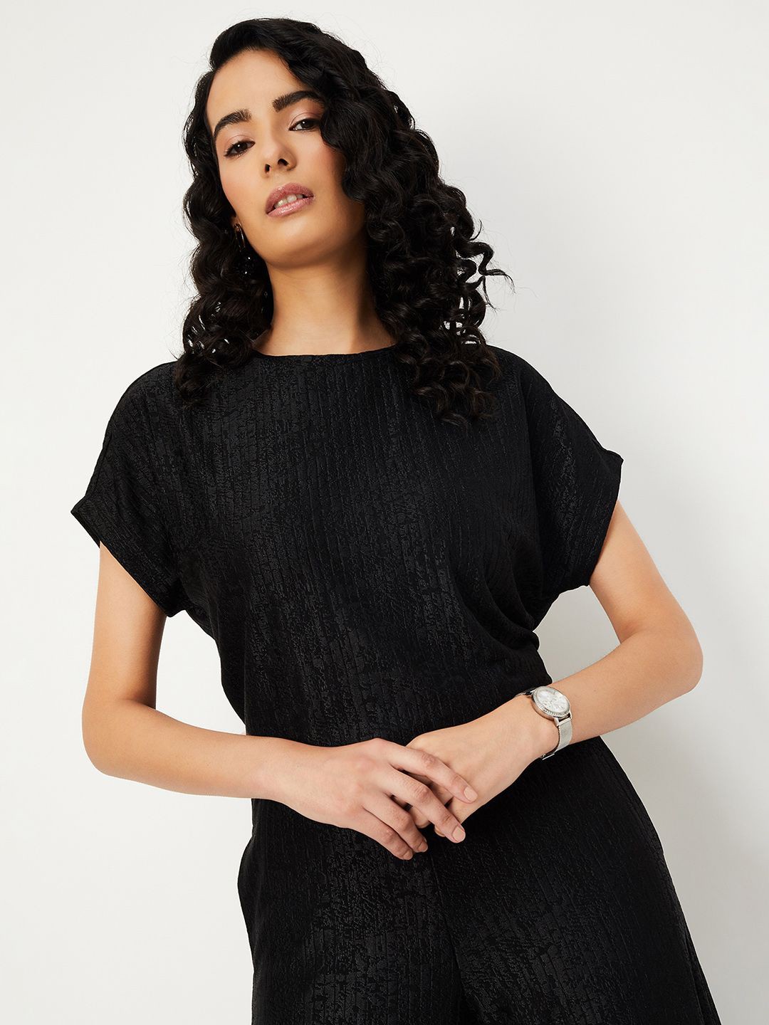 

Max x Kalki Women Shimmer Knit Top, Black