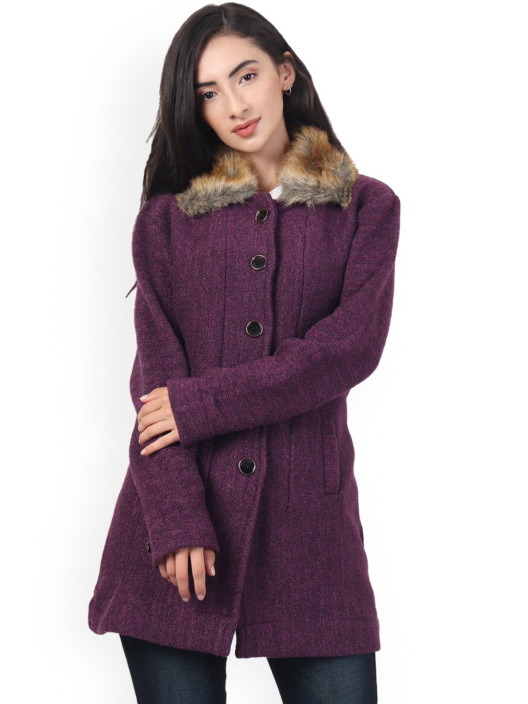 

HAUTEMODA Women Single-Breasted Overcoat, Purple