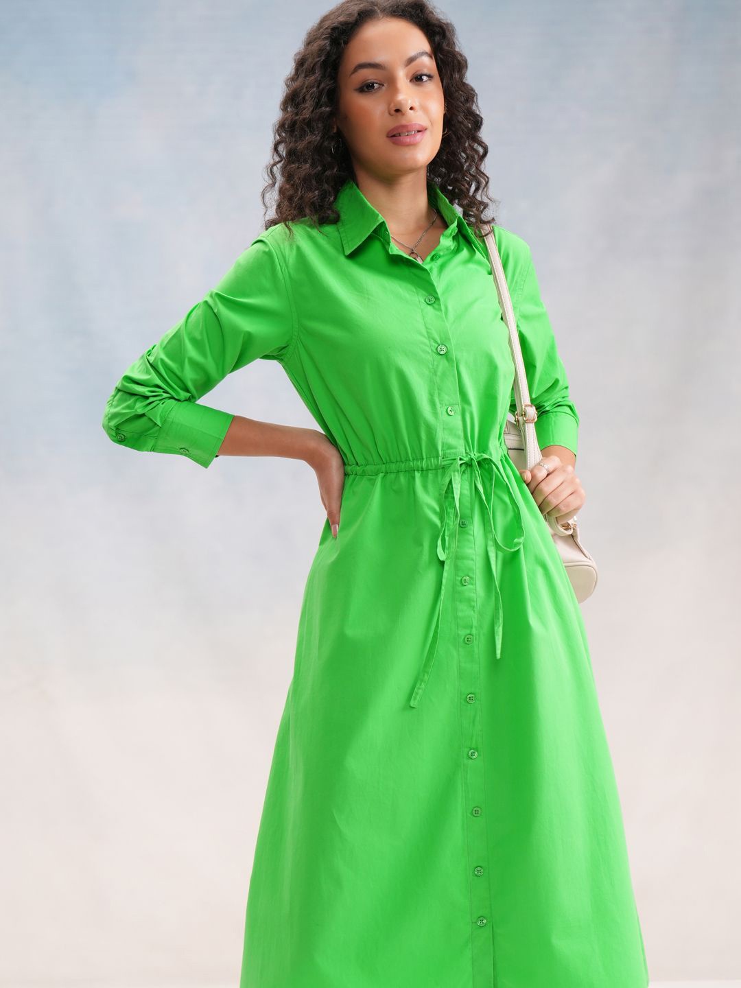 

Tokyo Talkies Women's Solid Shirt Midi Dress, Green