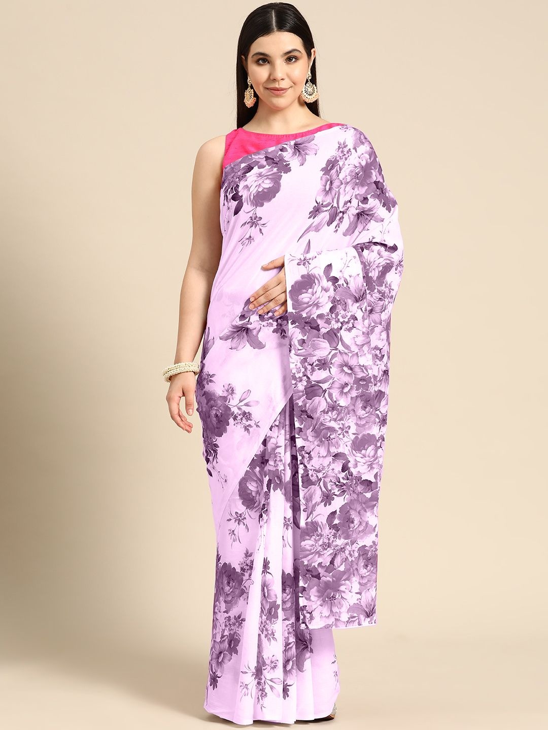 

BUTA BUTI Floral Printed Pure Cotton Saree, Lavender