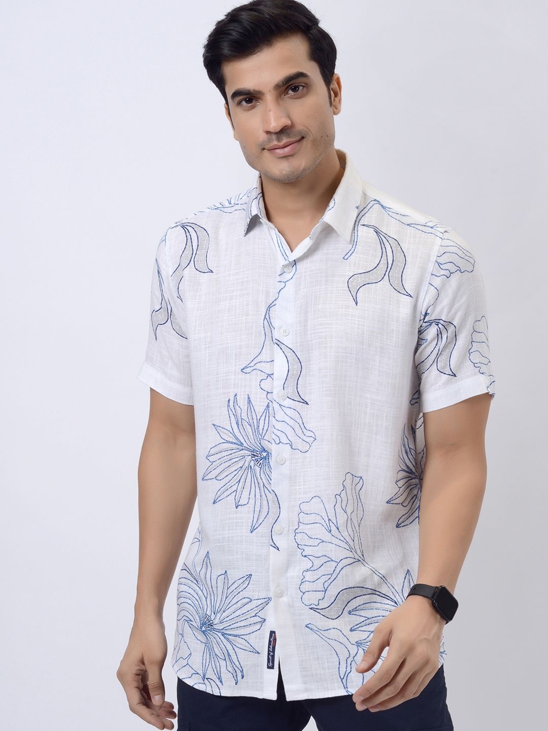 

JADE BLUE Men Spread Collar Floral Printed Cotton Slim Fit Casual Shirt, White