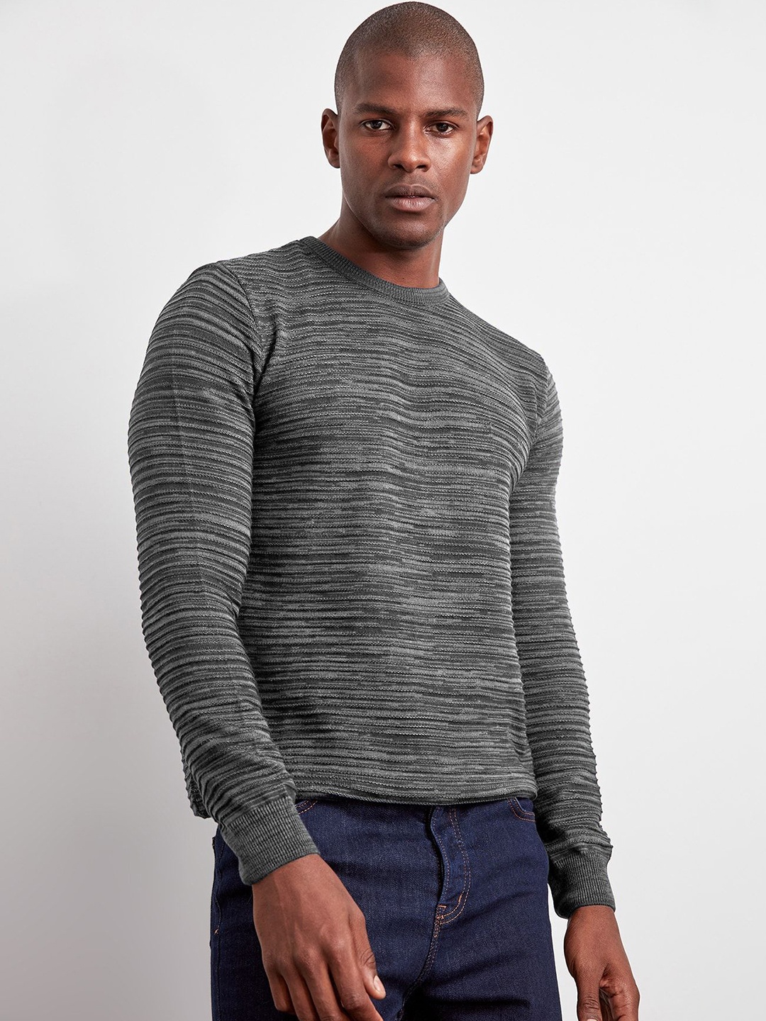 

Trendyol Men Solid Round Neck Sweatshirt, Grey