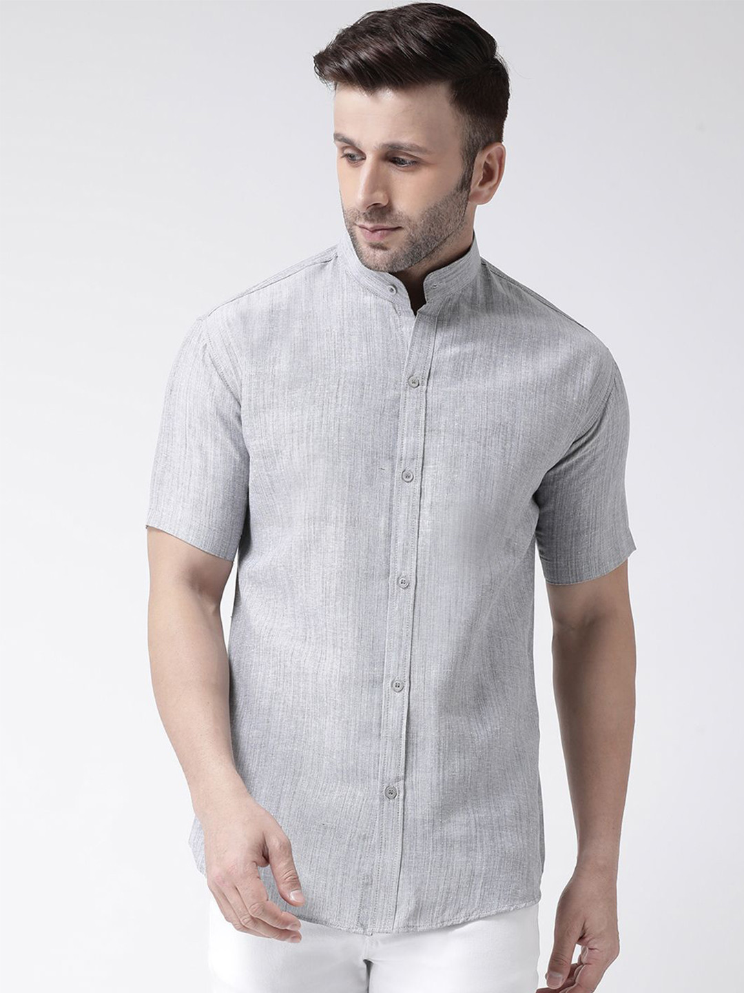 

KLOSET BY RIAG Men Classic Band Collar Textured Cotton Casual Shirt, Grey