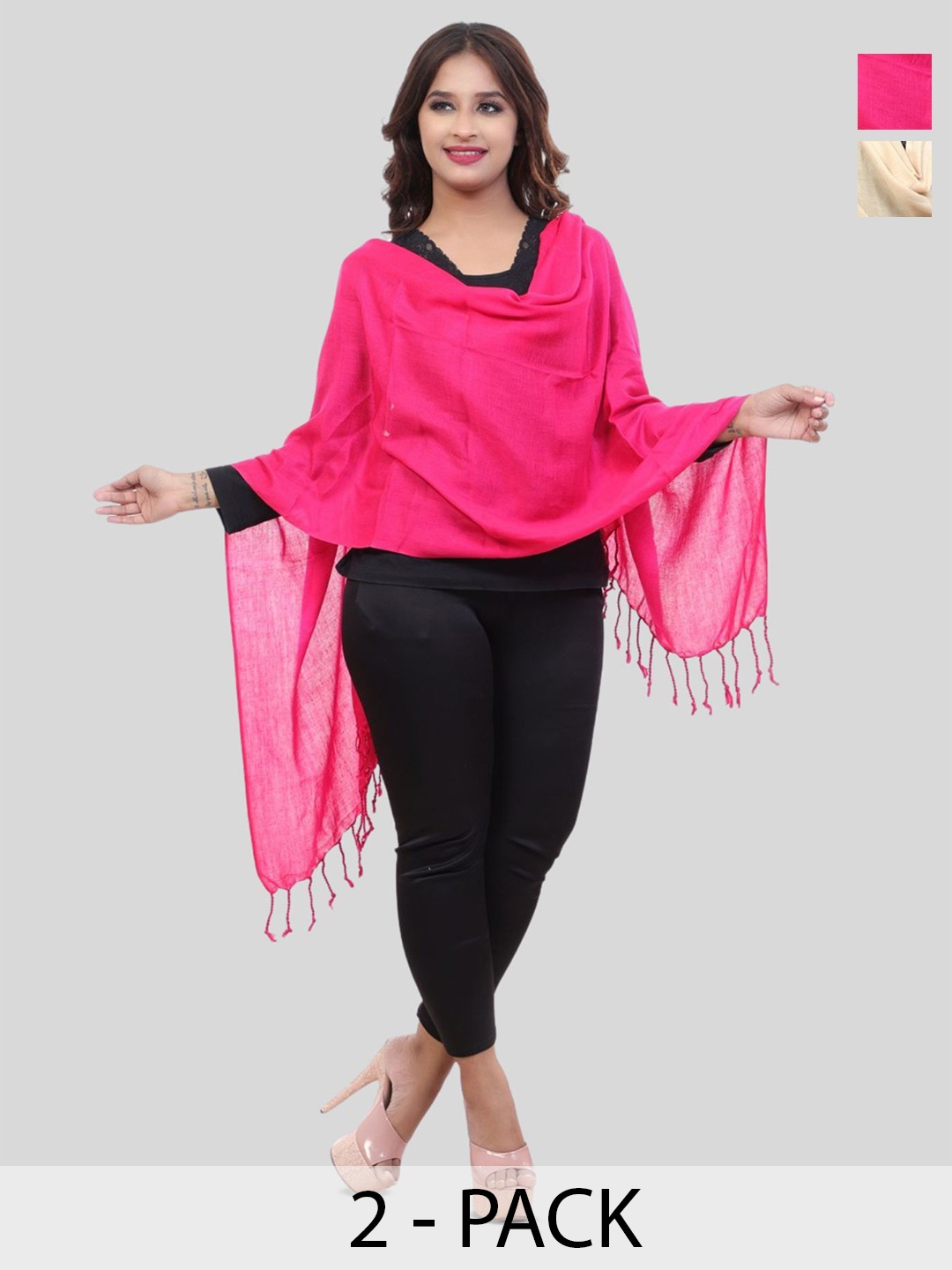 

Fabme Pack Of 2 Tasselled Dupatta, Pink