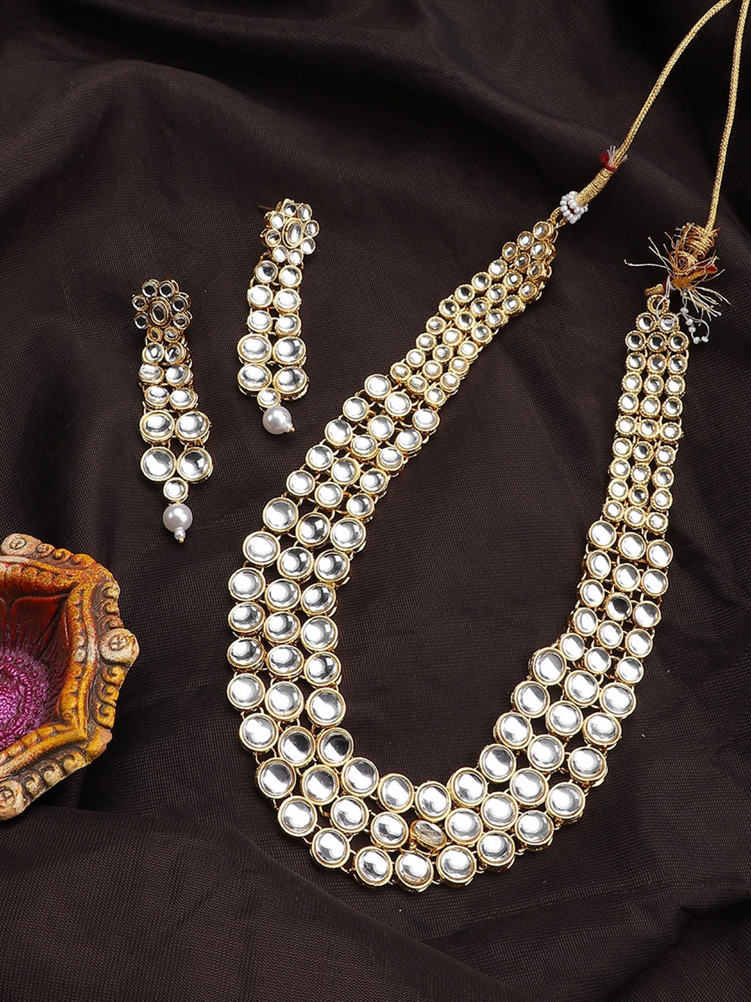 

ANIKAS CREATION Gold-Plated Kundan-Studded Layered Jewellery Set