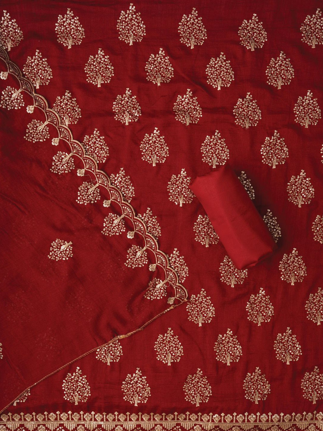 

Jaipur Kurti Sequin Work Cotton Blend Dress Material with Dupatta, Red
