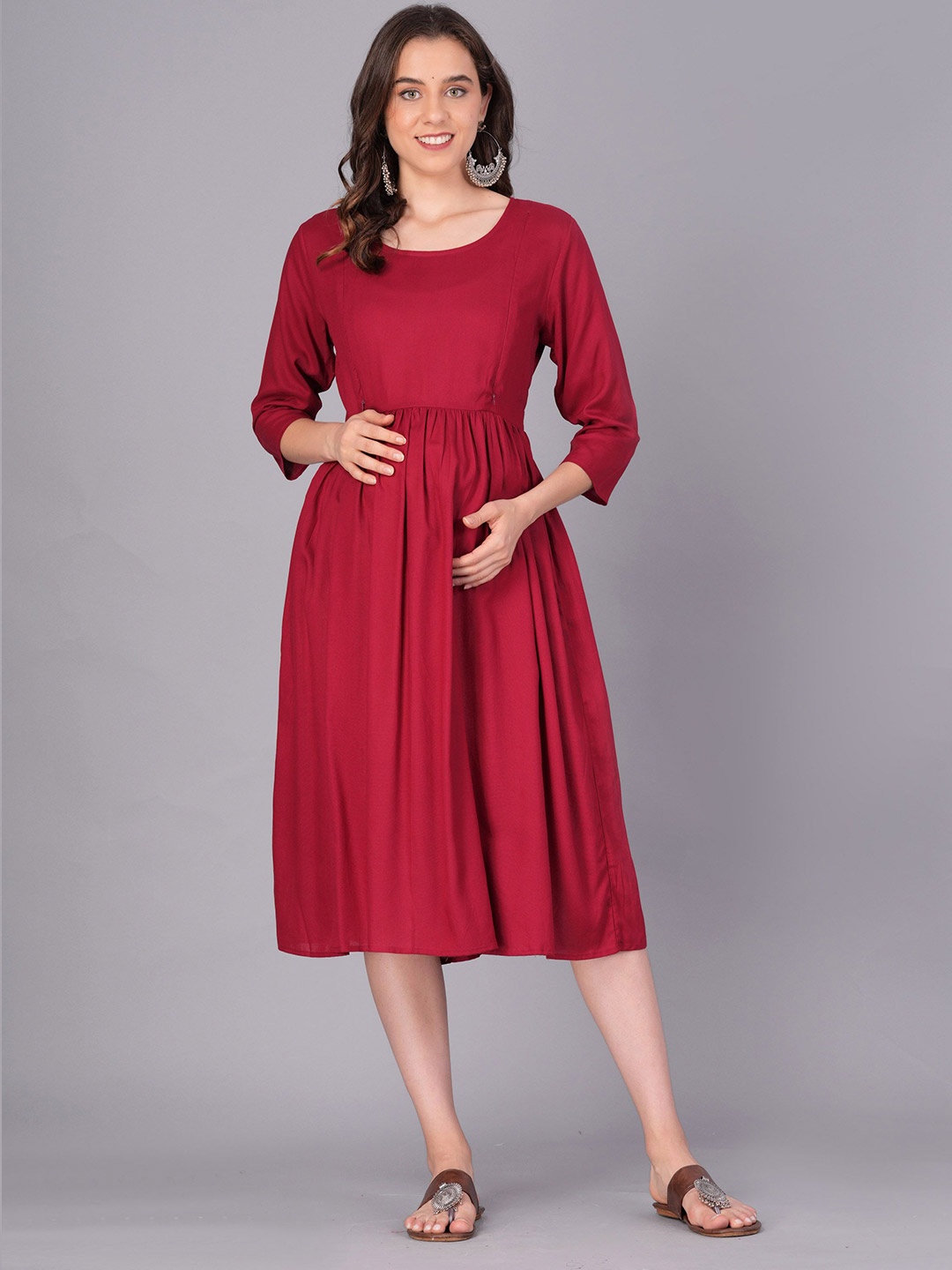 

BAESD Solid Maternity Fit & Flare Dress, Maroon