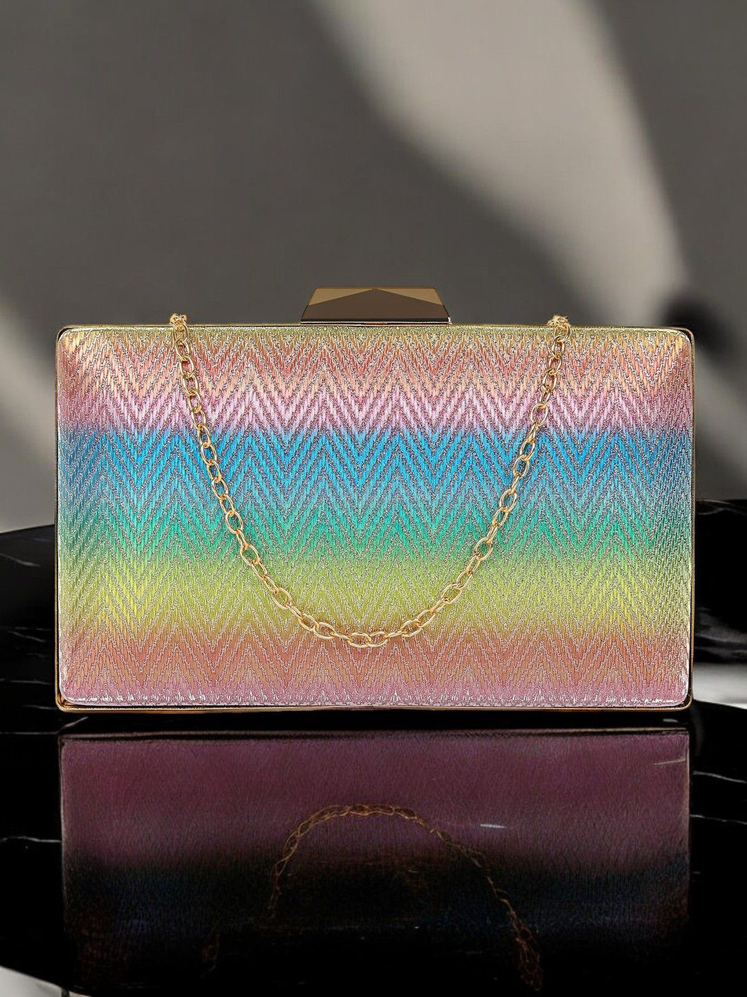

CRUSSET Striped Textured Box Clutch, Pink
