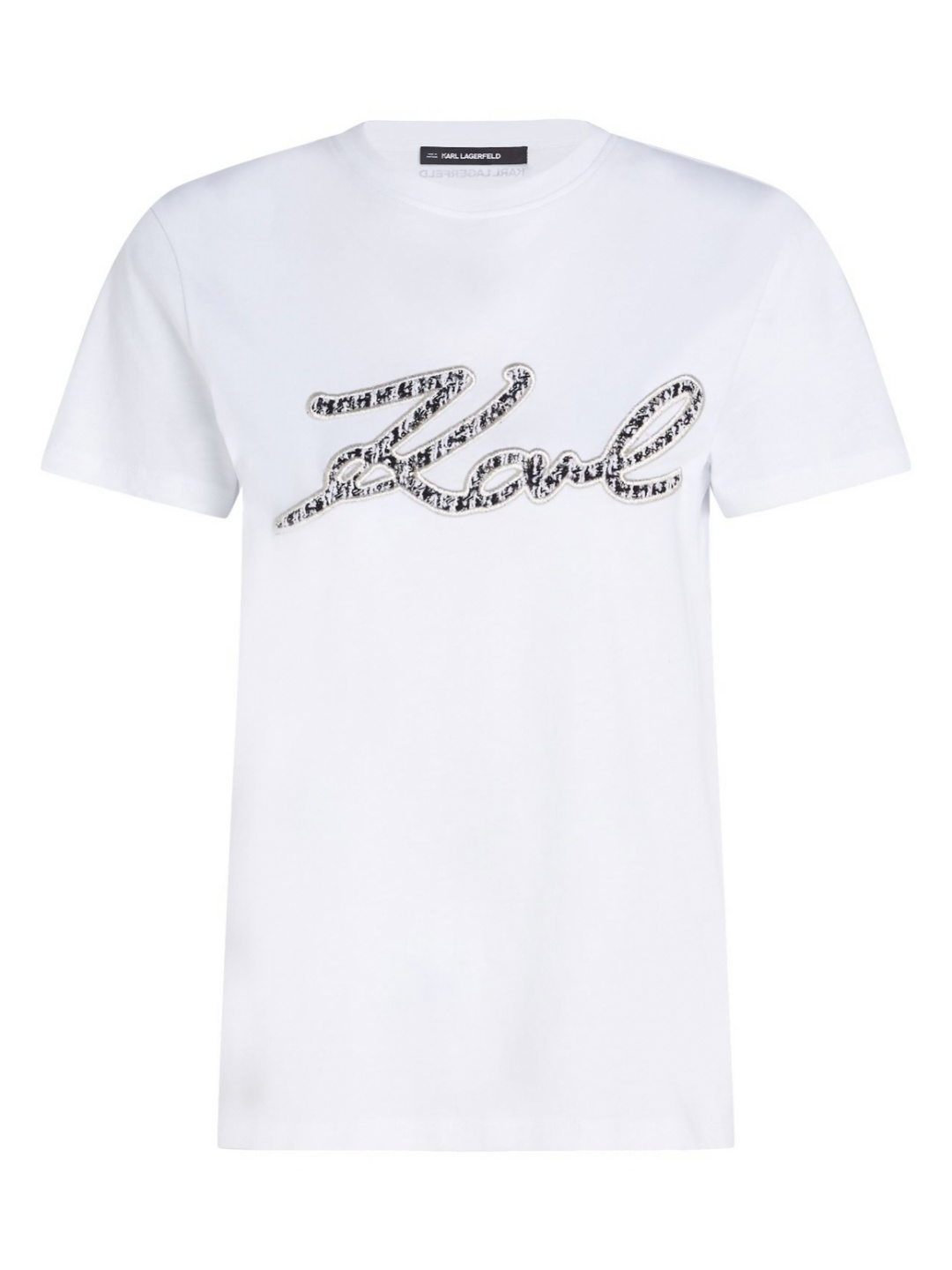 

Karl Lagerfeld Women Typography Printed Round Neck Cotton T-shirt, White