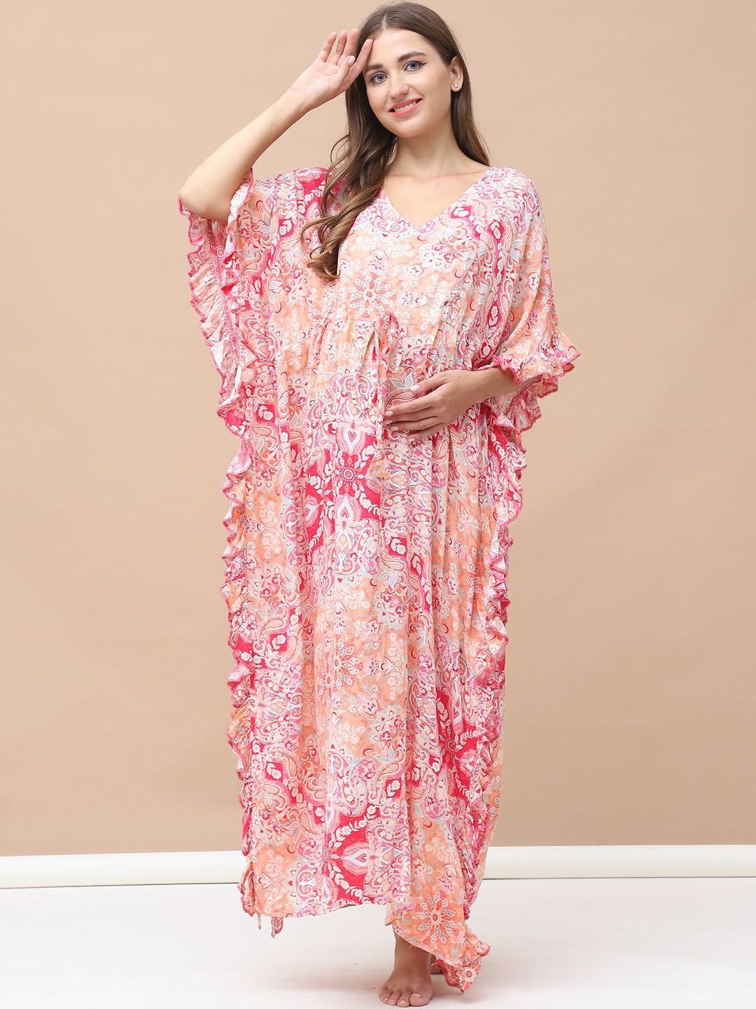 

Secret Wish Printed Maxi kaftan Nightdress, Pink