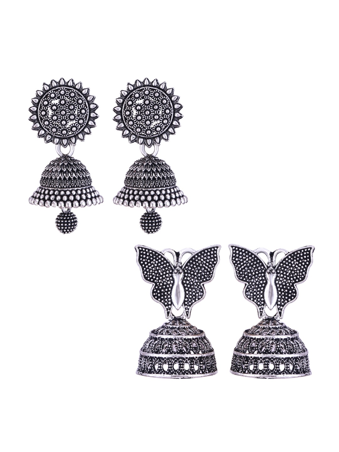 

DIVASTRI Peacock Shaped Jhumkas Earrings, Silver