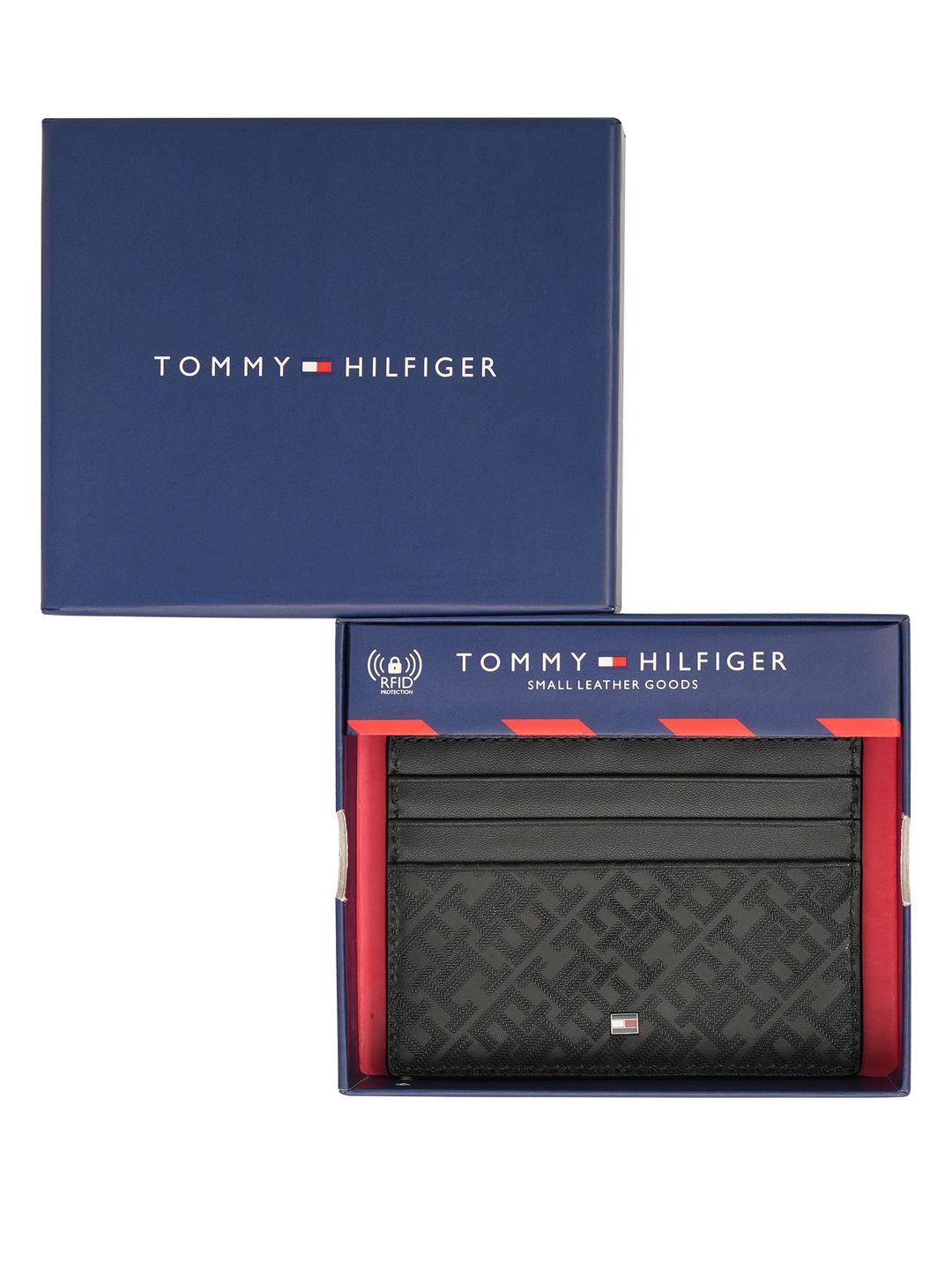 

Tommy Hilfiger Men Geometric Leather Card Holder, Black