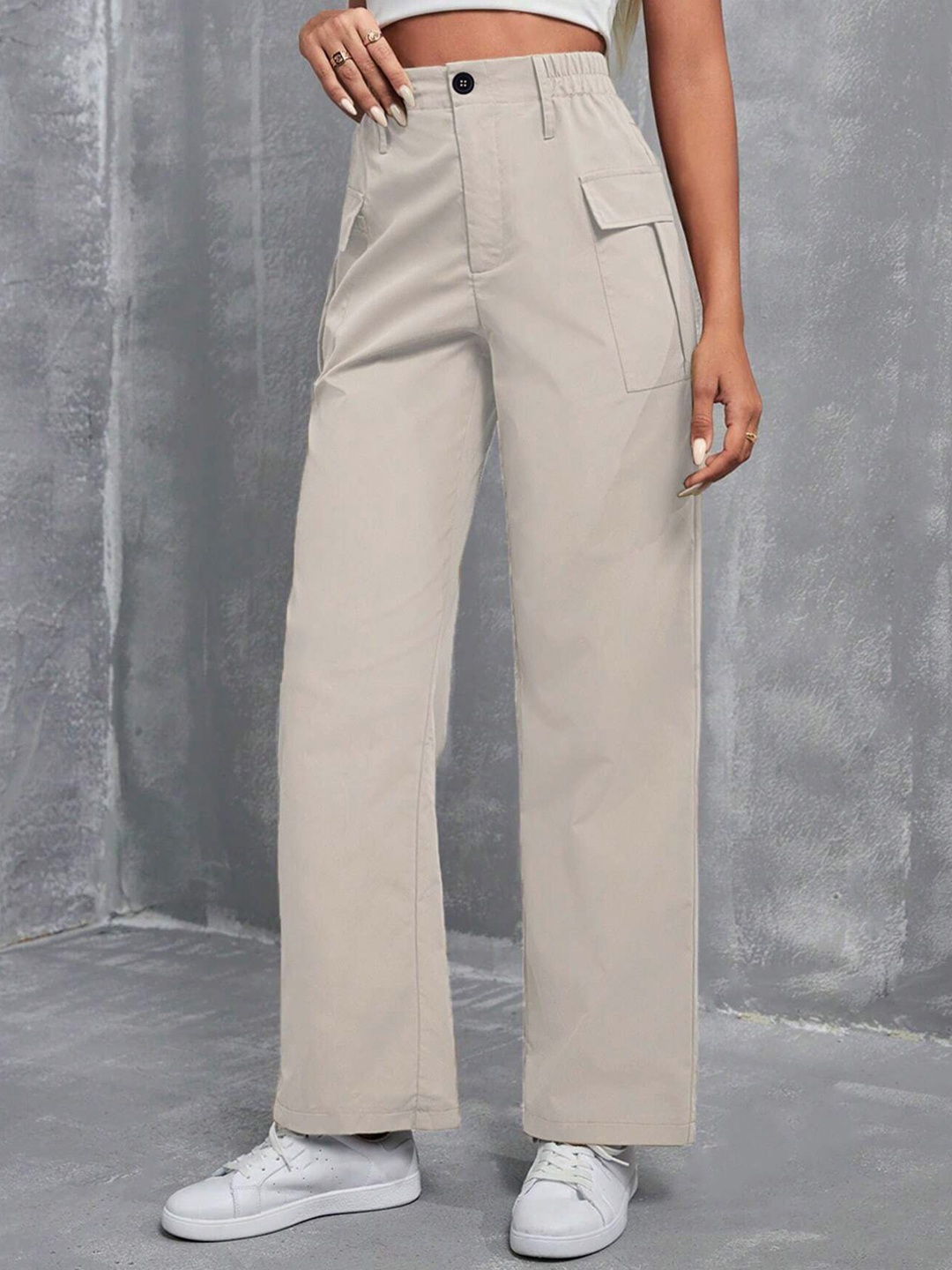 

TAGDO Women Easy Wash Cargos Trousers, Off white