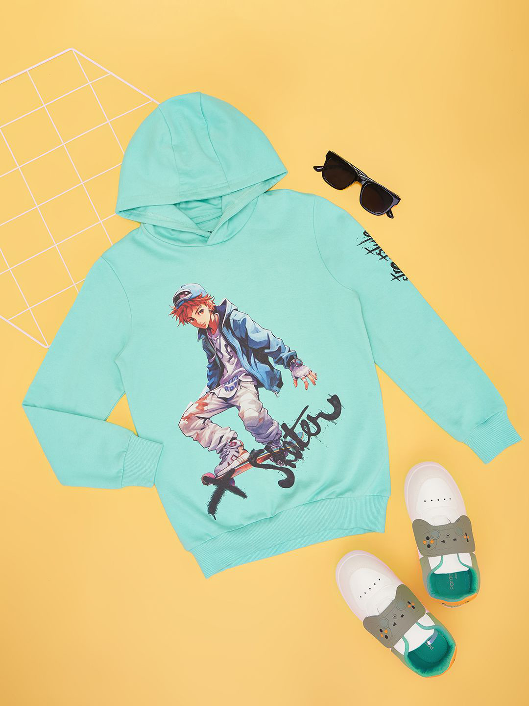 

Pantaloons Junior Boys Graphic Printed Hood Cotton Pullover Sweatshirt, Green