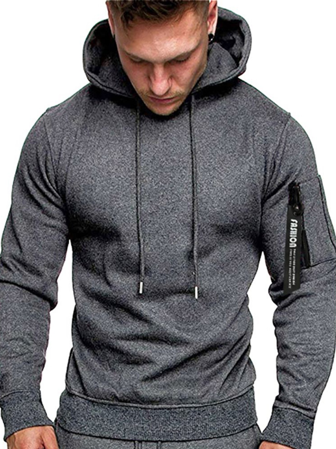 

StyleCast x Revolte Men Solid Hood Cotton Pullover Sweatshirt, Grey