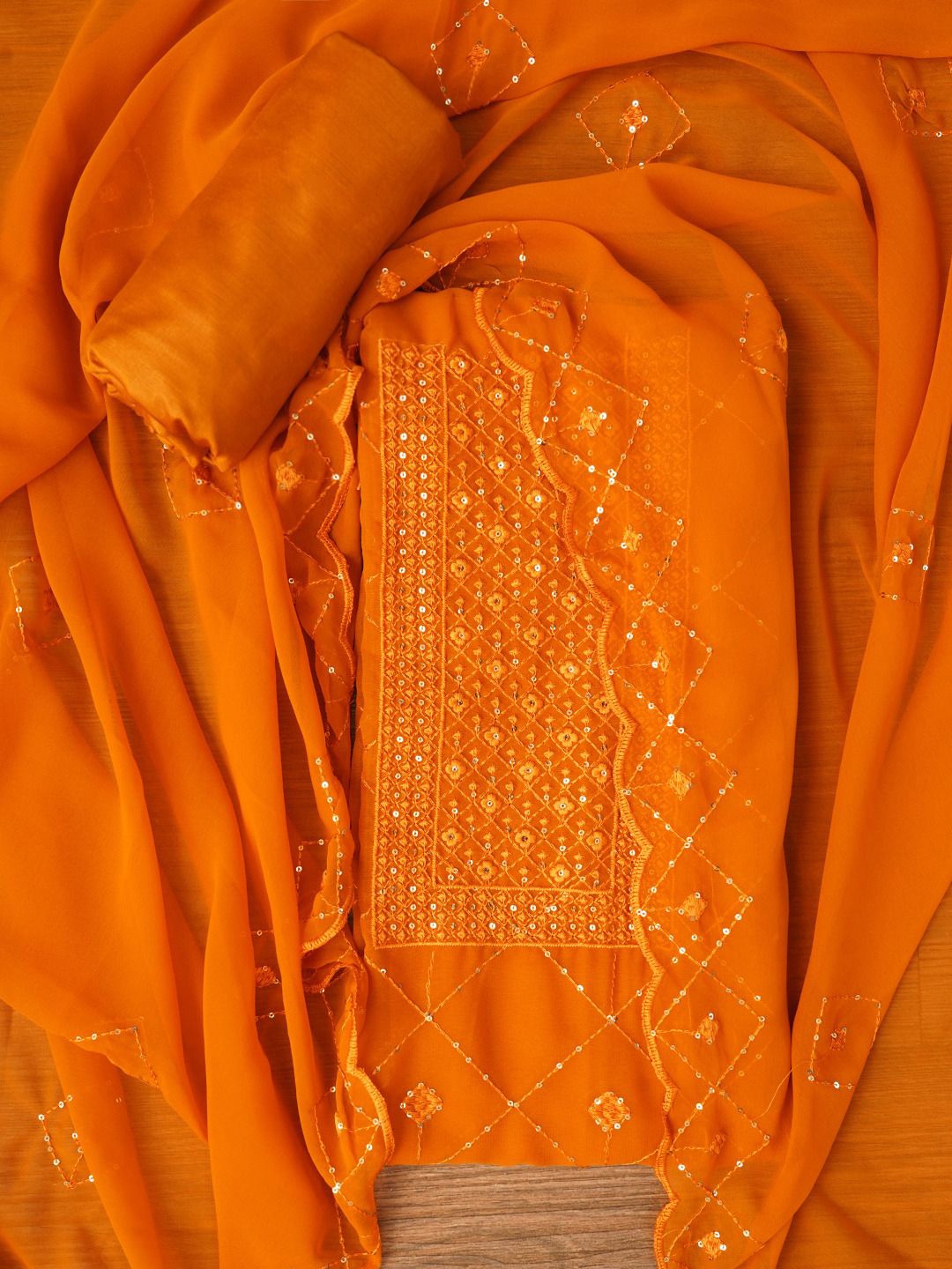 

Jaipur Kurti Embroidered Silk Georgette Dress Material with Dupatta, Mustard