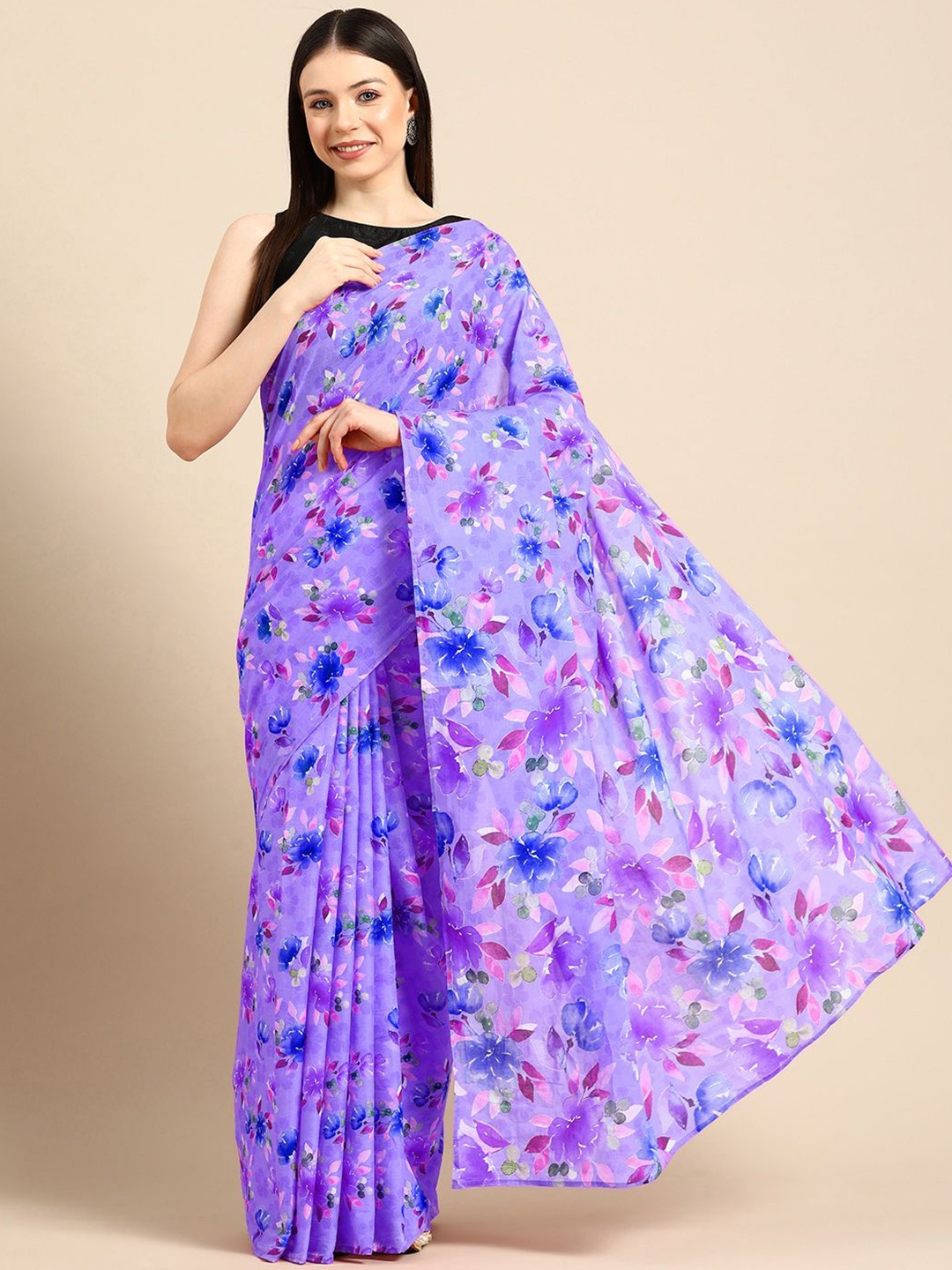 

BUTA BUTI Floral Pure Cotton Saree, Purple