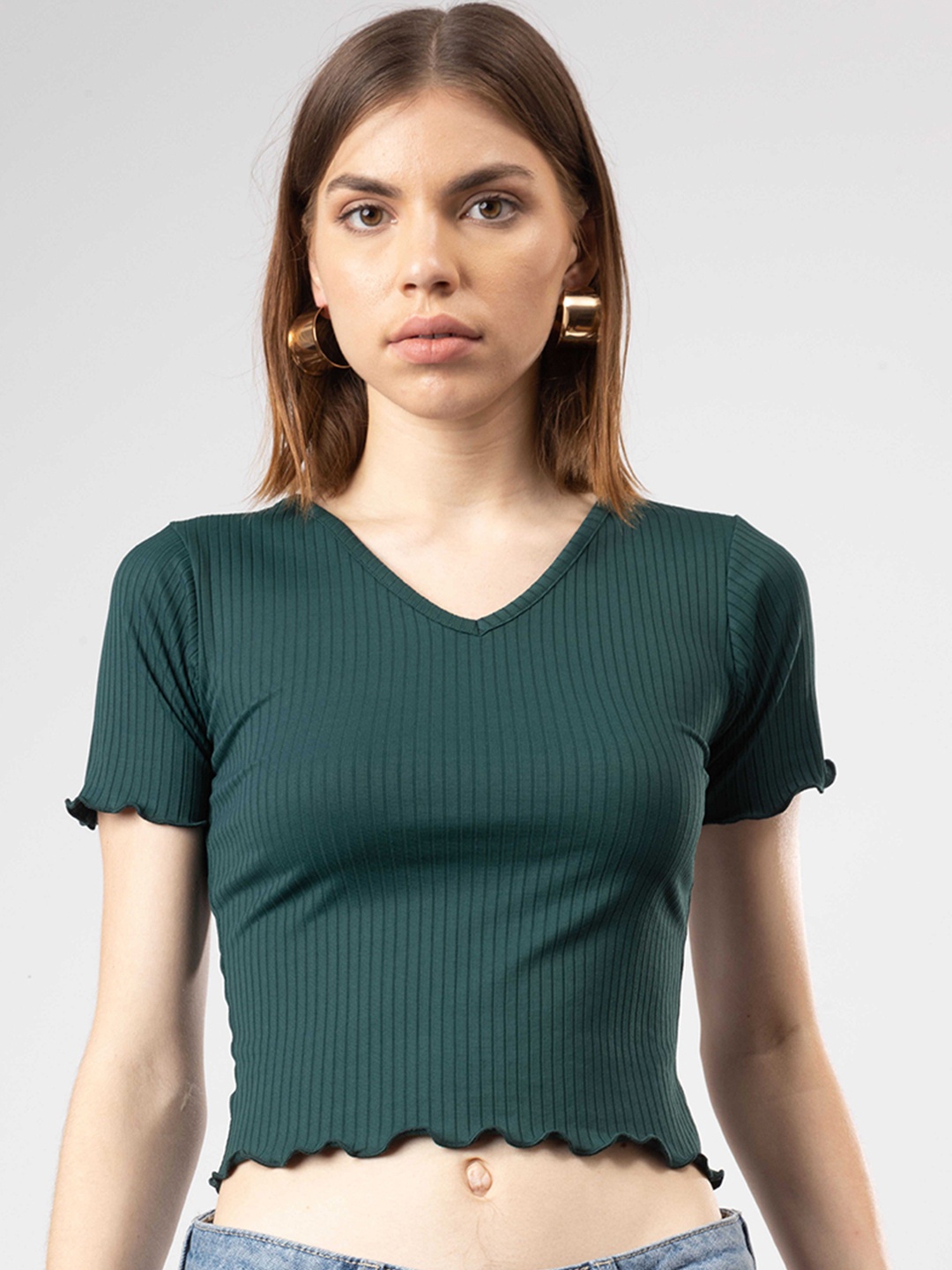 

Redamancii Women Solid V-Neck Polycotton Top, Sea green