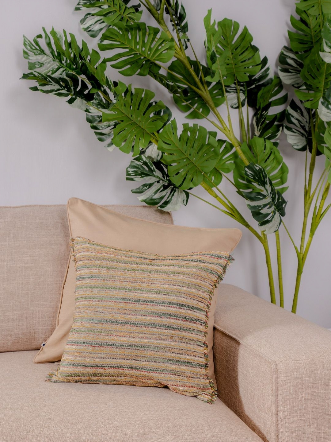 

ONSETHOMES Green & Grey Self Design Textured Square Cushion Covers