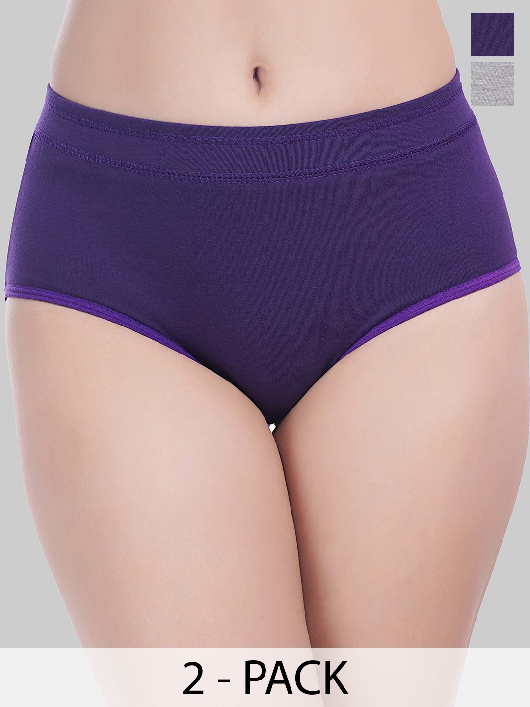

YOU FOREVER Pack Of 2 Women Solid High Waist Hipster Briefs, Violet