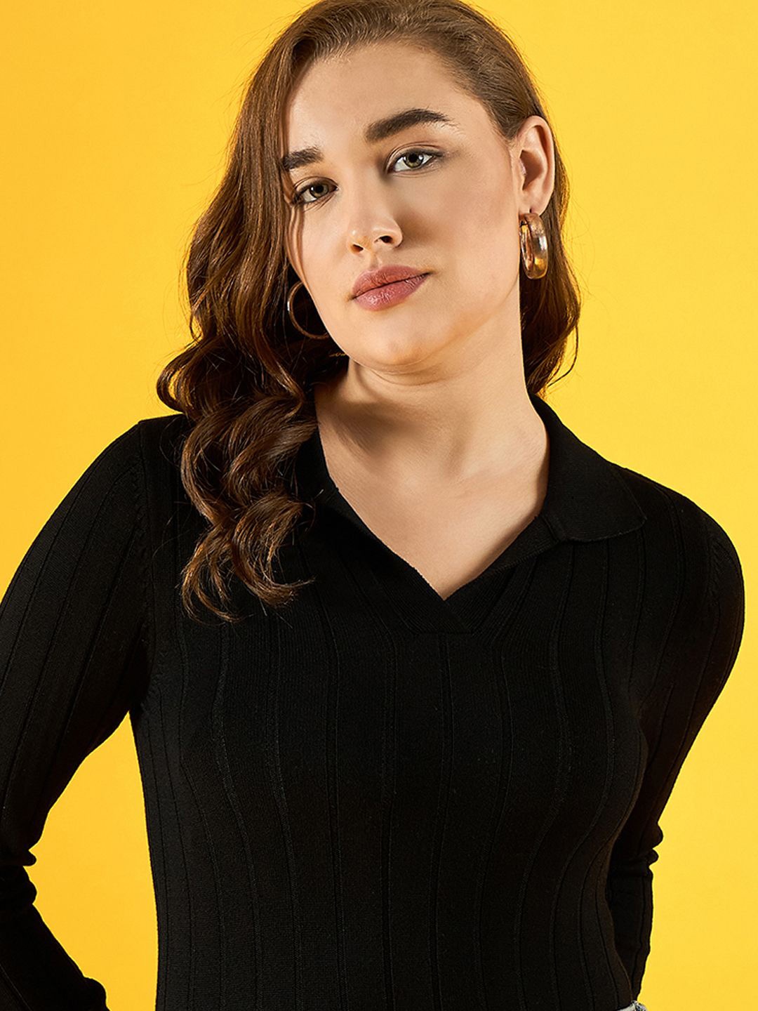 

98 Degree North Women Ribbed V-Neck Pullover, Black