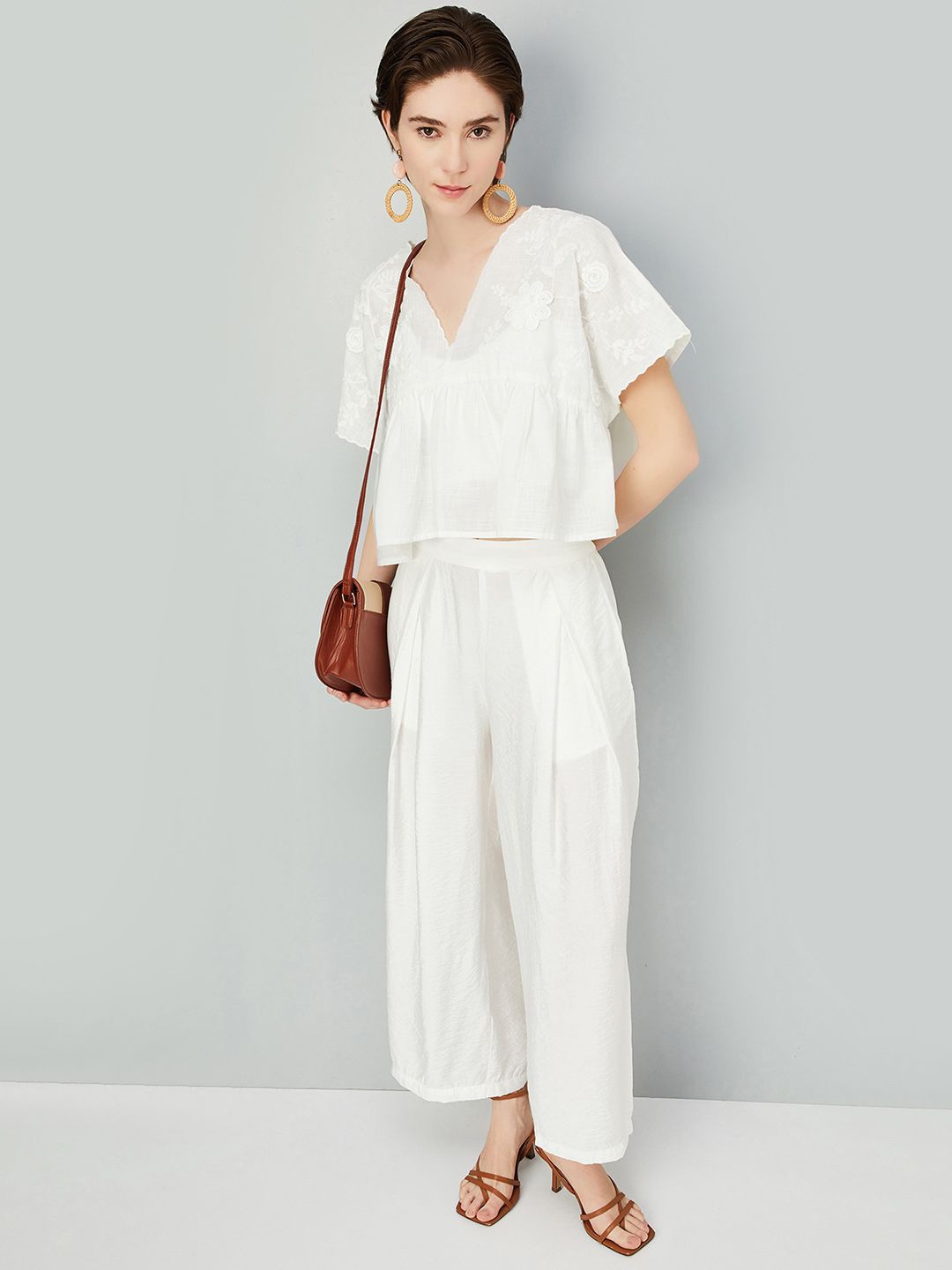 

Max x Kalki Women Embroidered Peplum Top, Off white