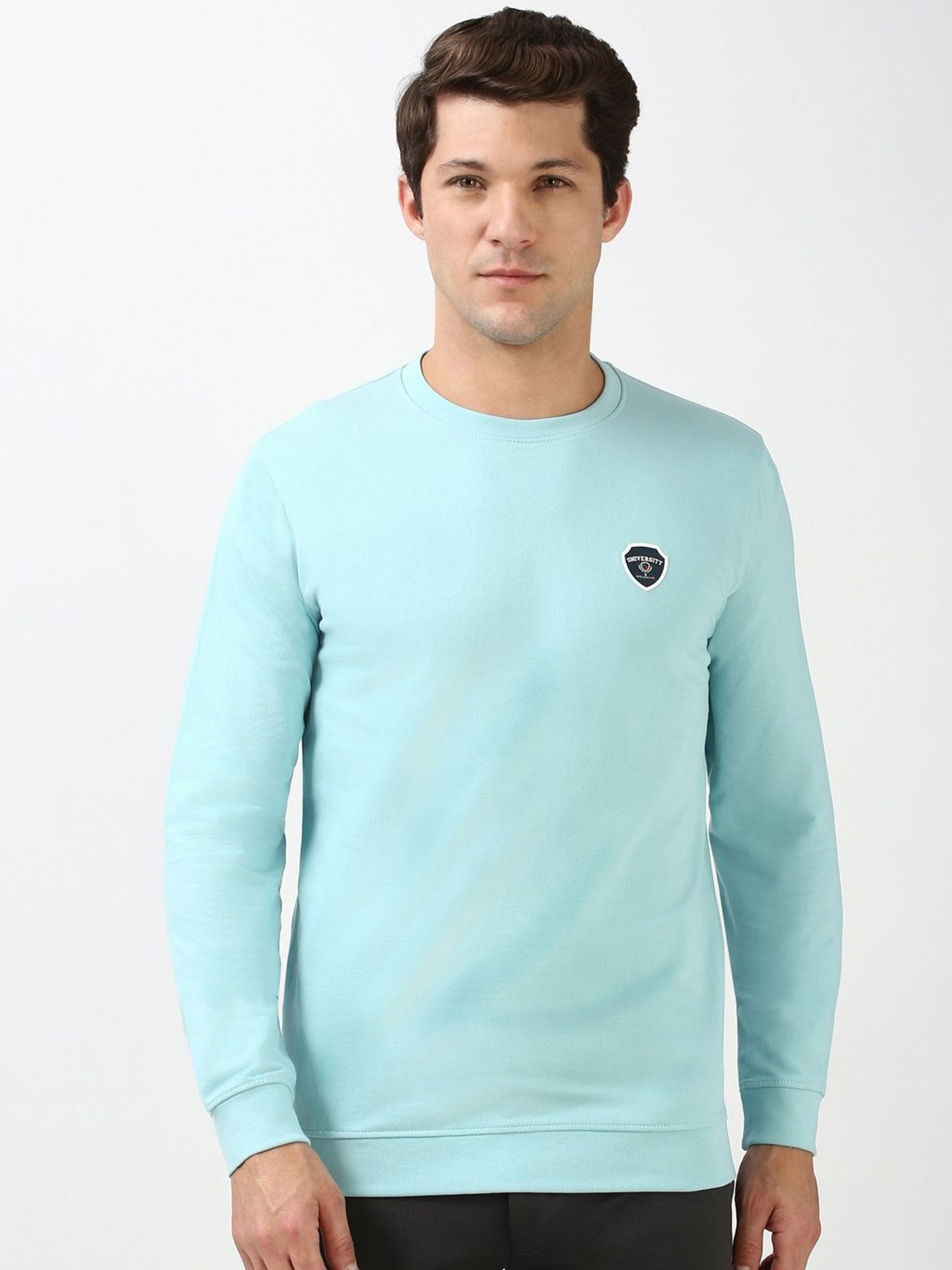 

Peter England Casuals Men Solid Round Neck Cotton Pullover Sweatshirt, Blue