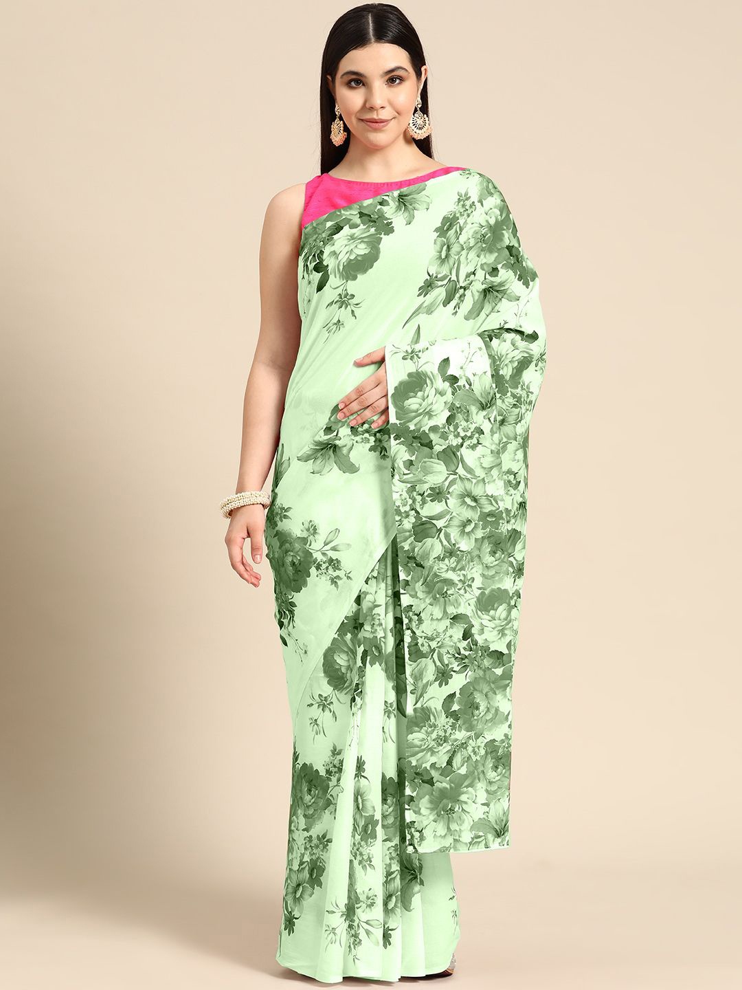 

BUTA BUTI Floral Pure Cotton Saree, Lime green