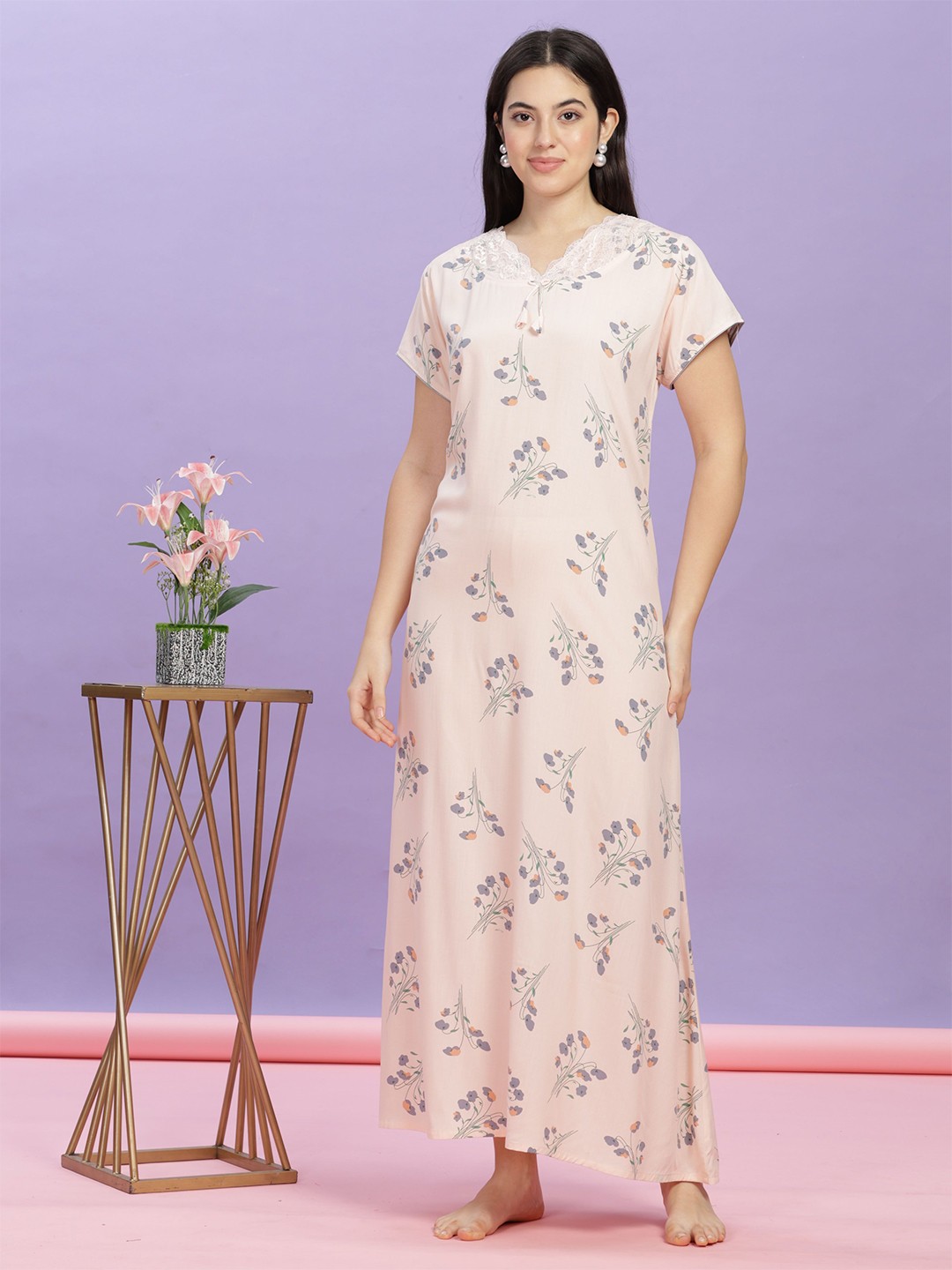 

9shines Label Printed Maxi Nightdress, Peach
