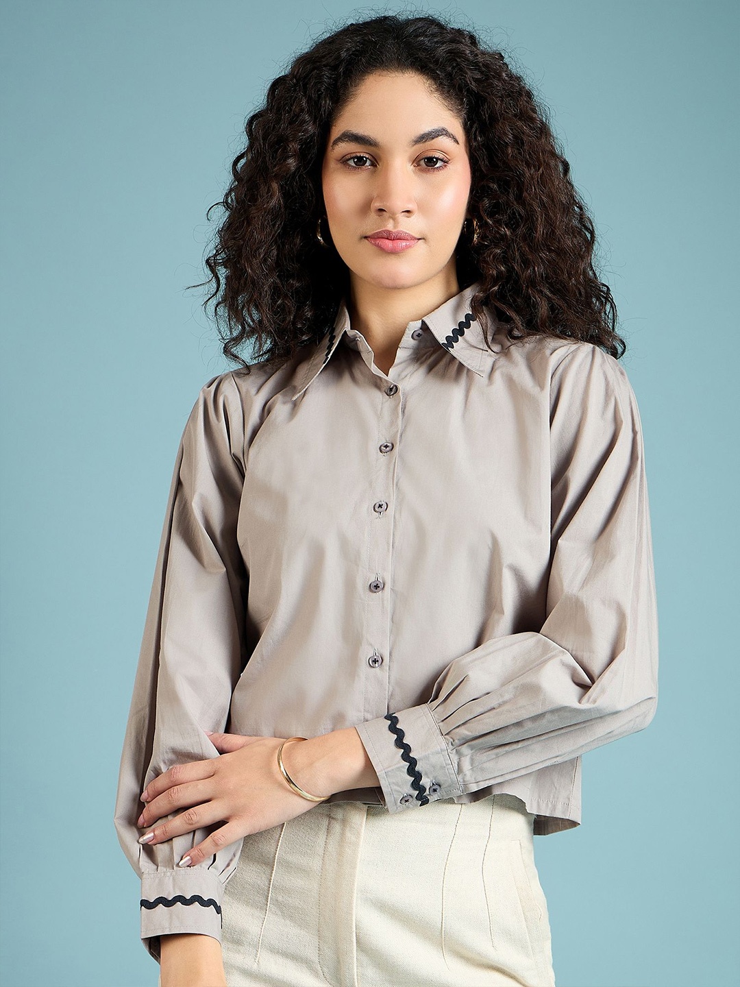

DressBerry Women Modern Spread Collar Solid Cotton Semiformal Shirt, Grey