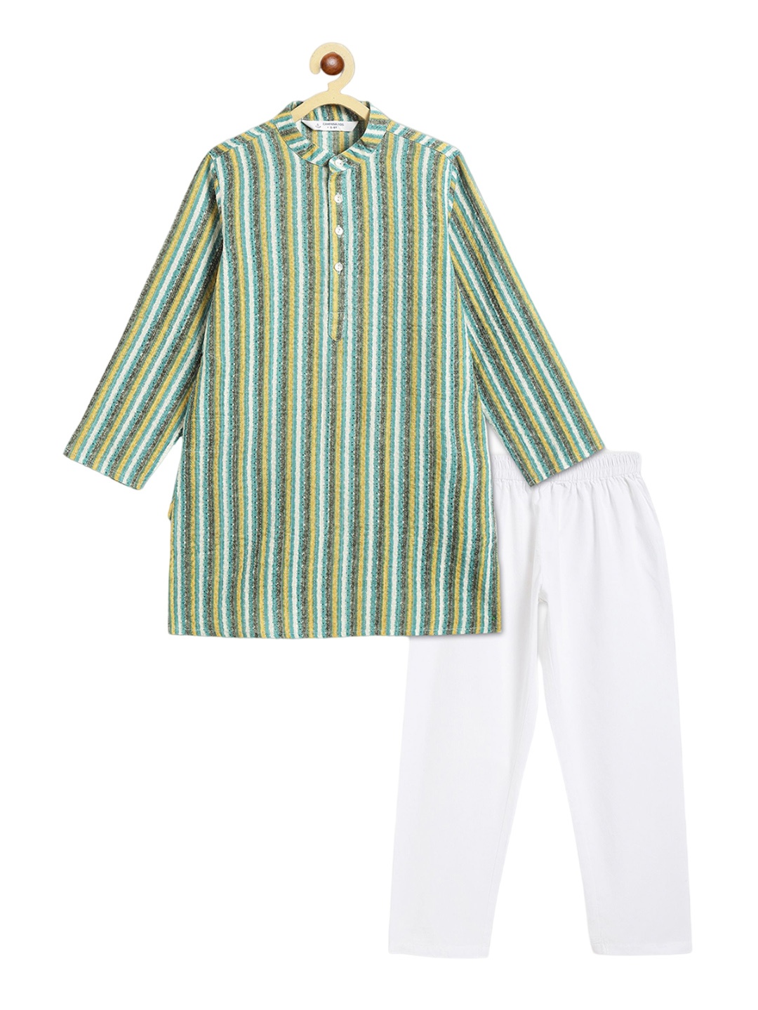 

Campana Boys Striped Pure Cotton Kurta With Trousers, Blue