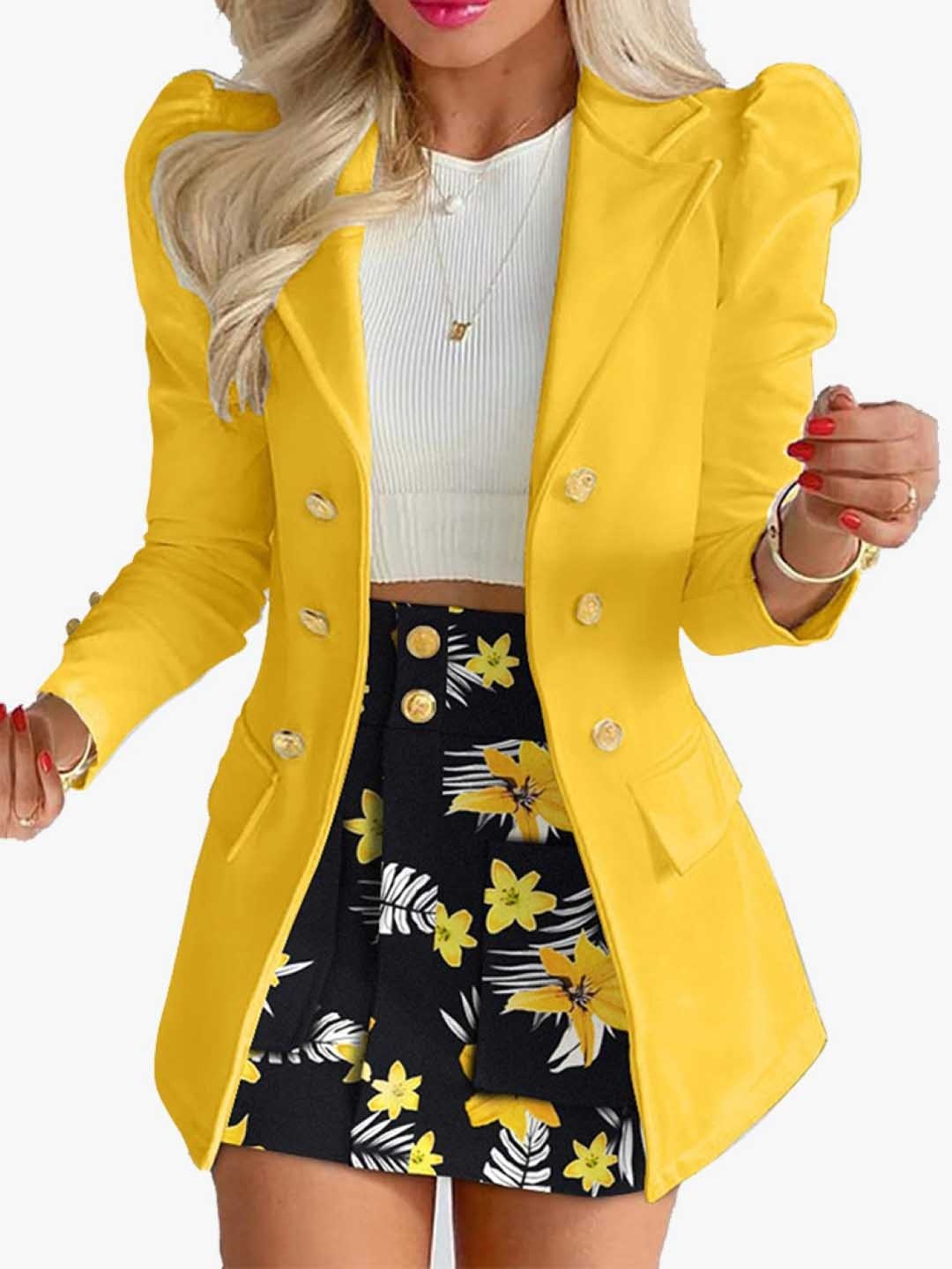 

KPOP Printed Coat With Short, Yellow