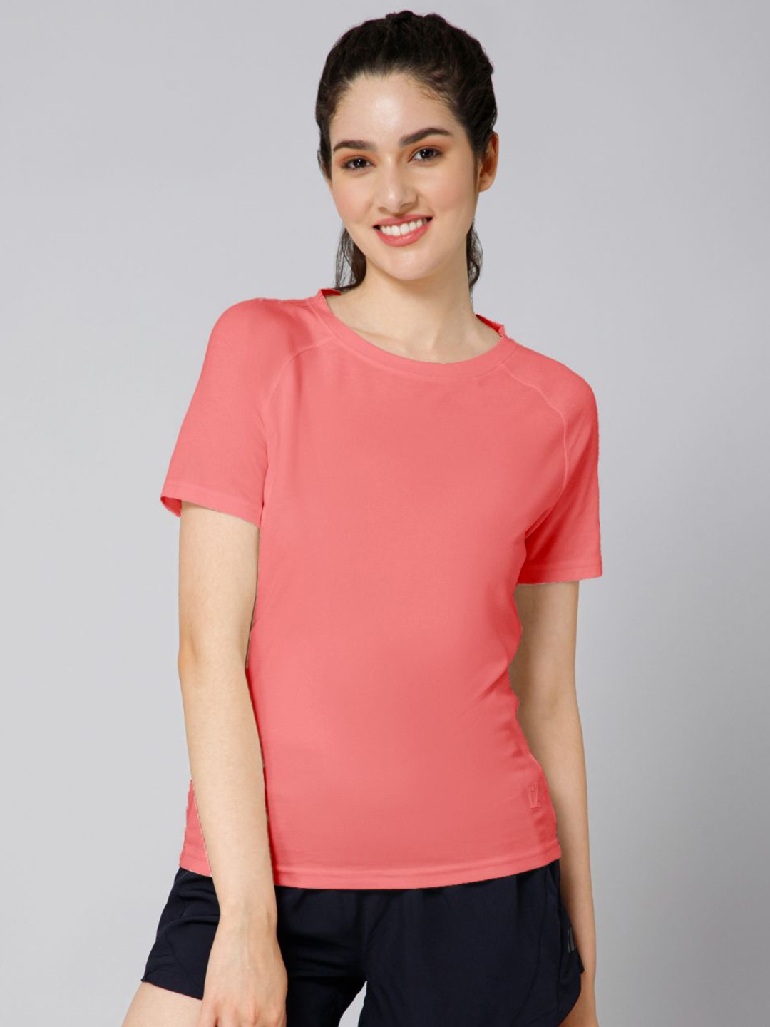 

RYZ Women Solid Round Neck Cotton Relaxed Fit T-shirt, Pink