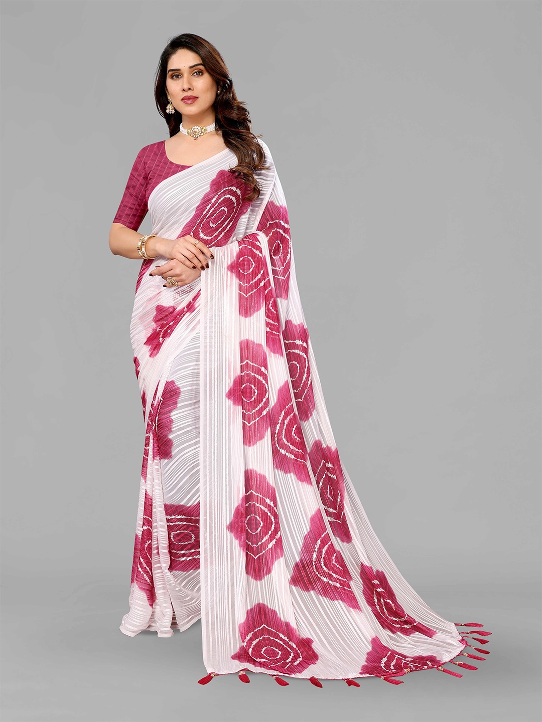 

saretramall Bandhani Printed Bandhani Saree, Pink