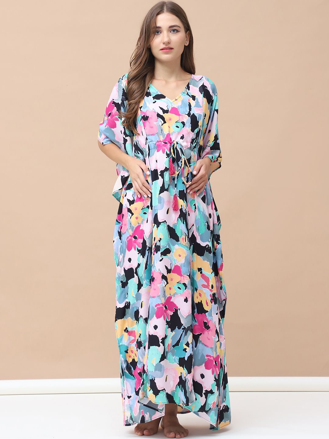 

Secret Wish Floral Printed Maxi Maternity Kaftan Nightdress, Pink